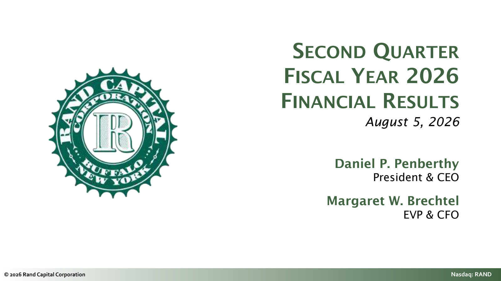 Rand Capital's Q2 2026 Slide Deck