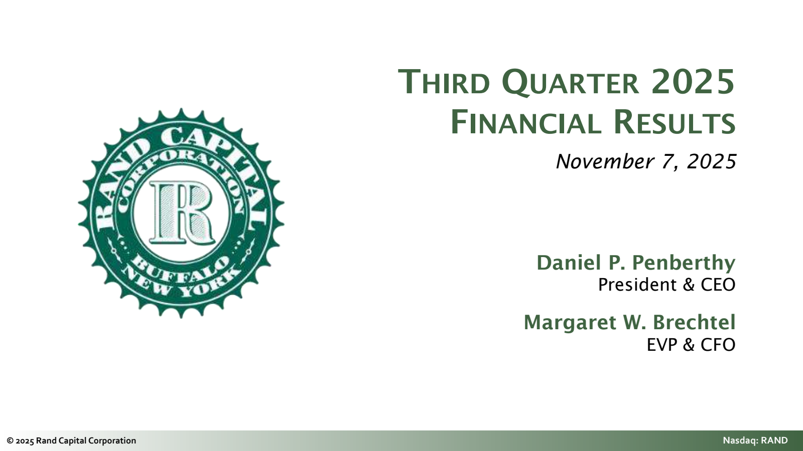 Rand Capital's Q3 2025 Slide Deck