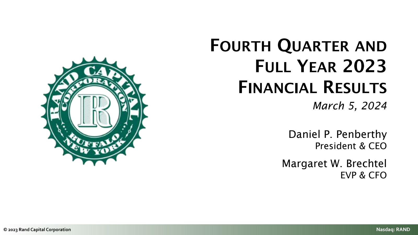 Rand Capital's Q4 2023 Slide Deck
