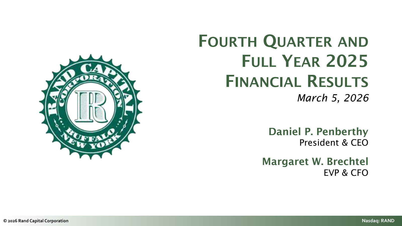 Rand Capital's Q4 2025 Slide Deck