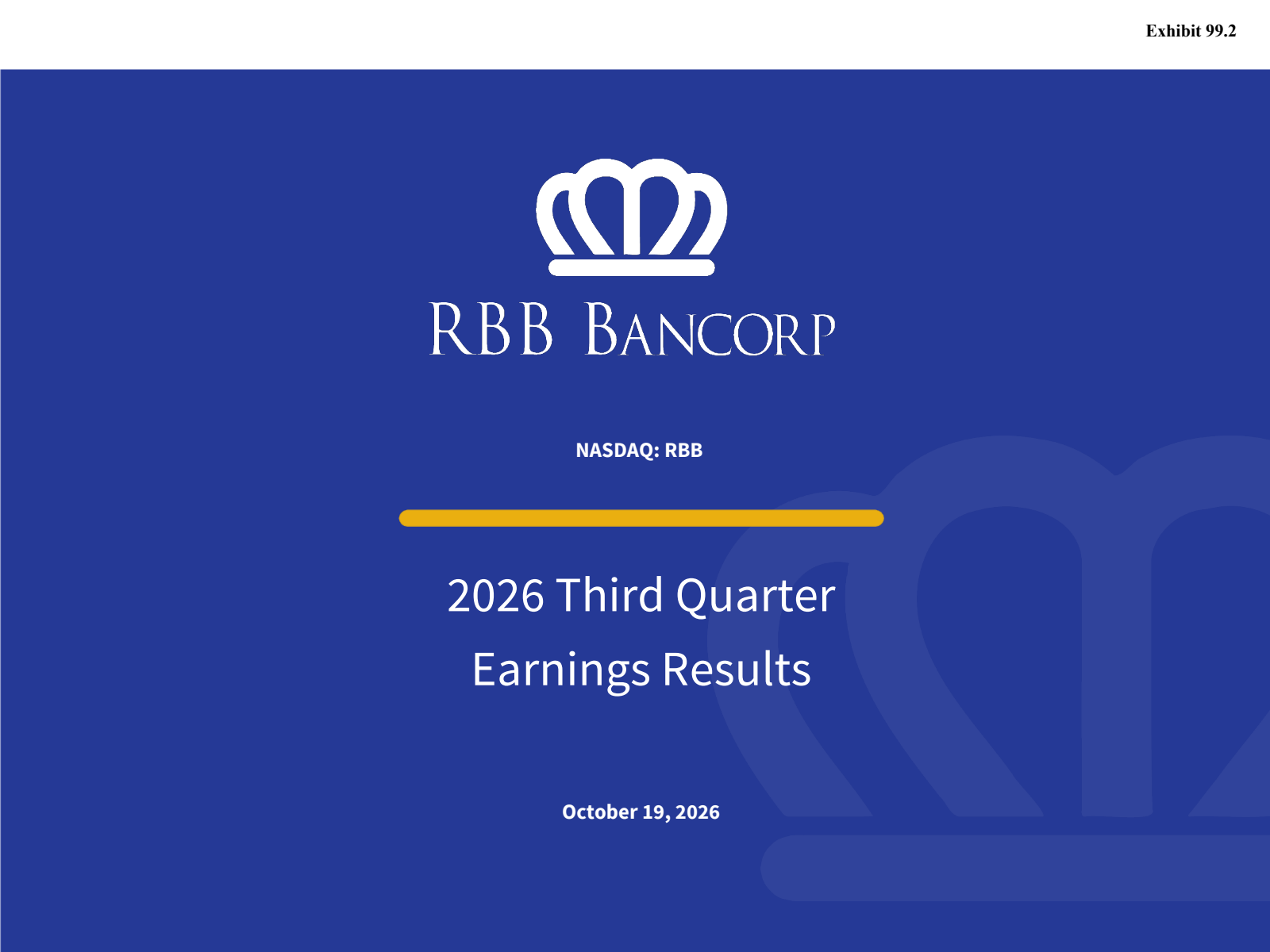 RBB Bancorp's Q3 2026 Slide Deck