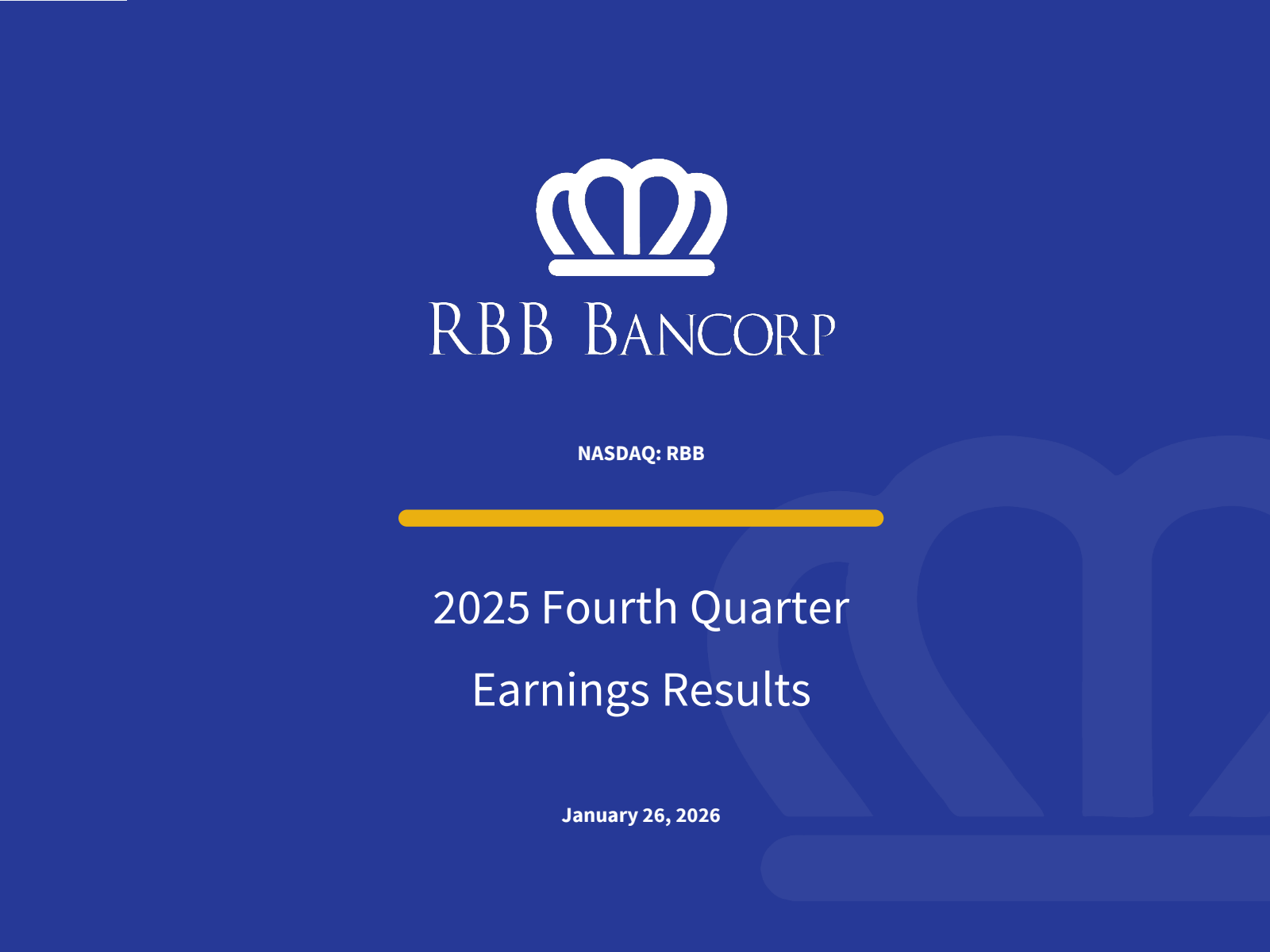 RBB Bancorp's Q4 2025 Slide Deck