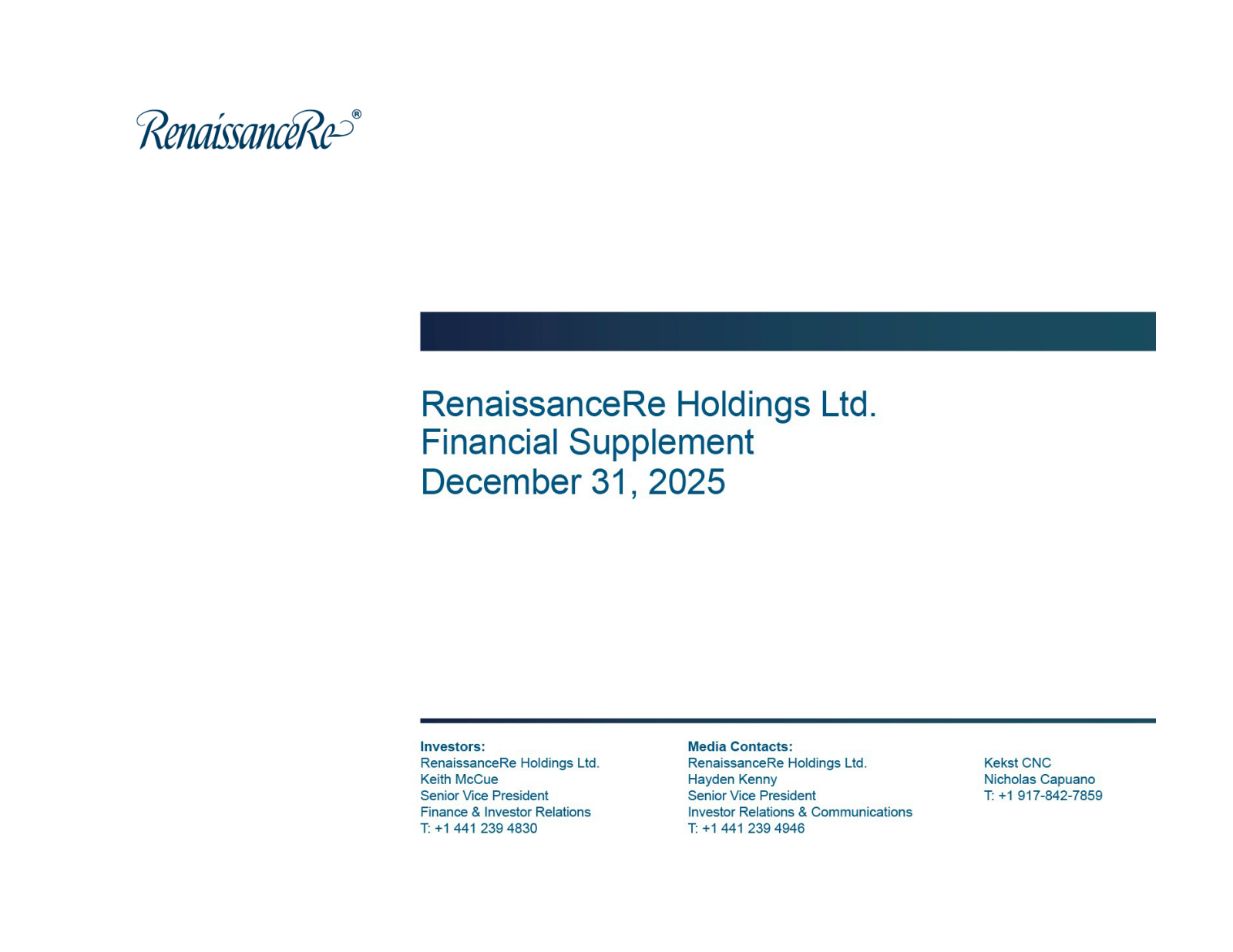 RenaissanceRe's Q1 2026 Slide Deck