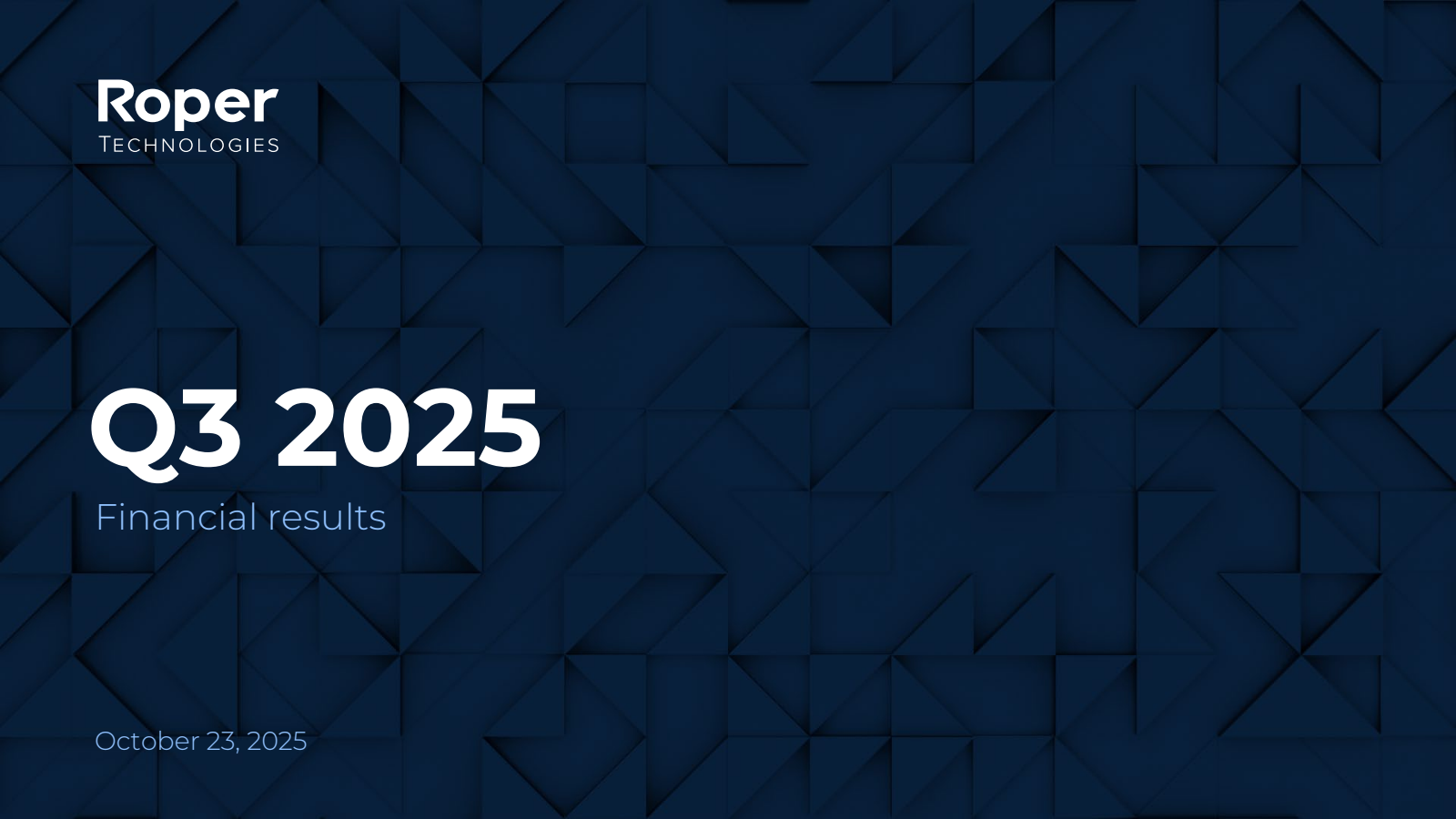 Roper Technologies' Q3 2025 Slide Deck