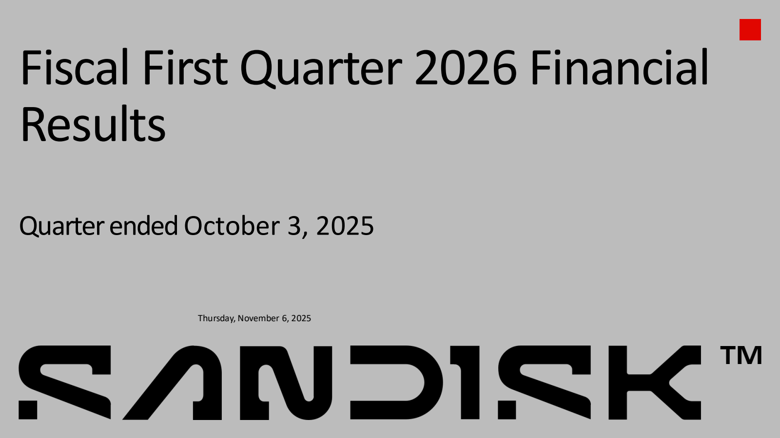 Sandisk's Q1 2026 Slide Deck