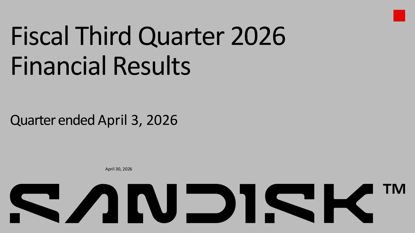 Sandisk's Q3 2026 Slide Deck