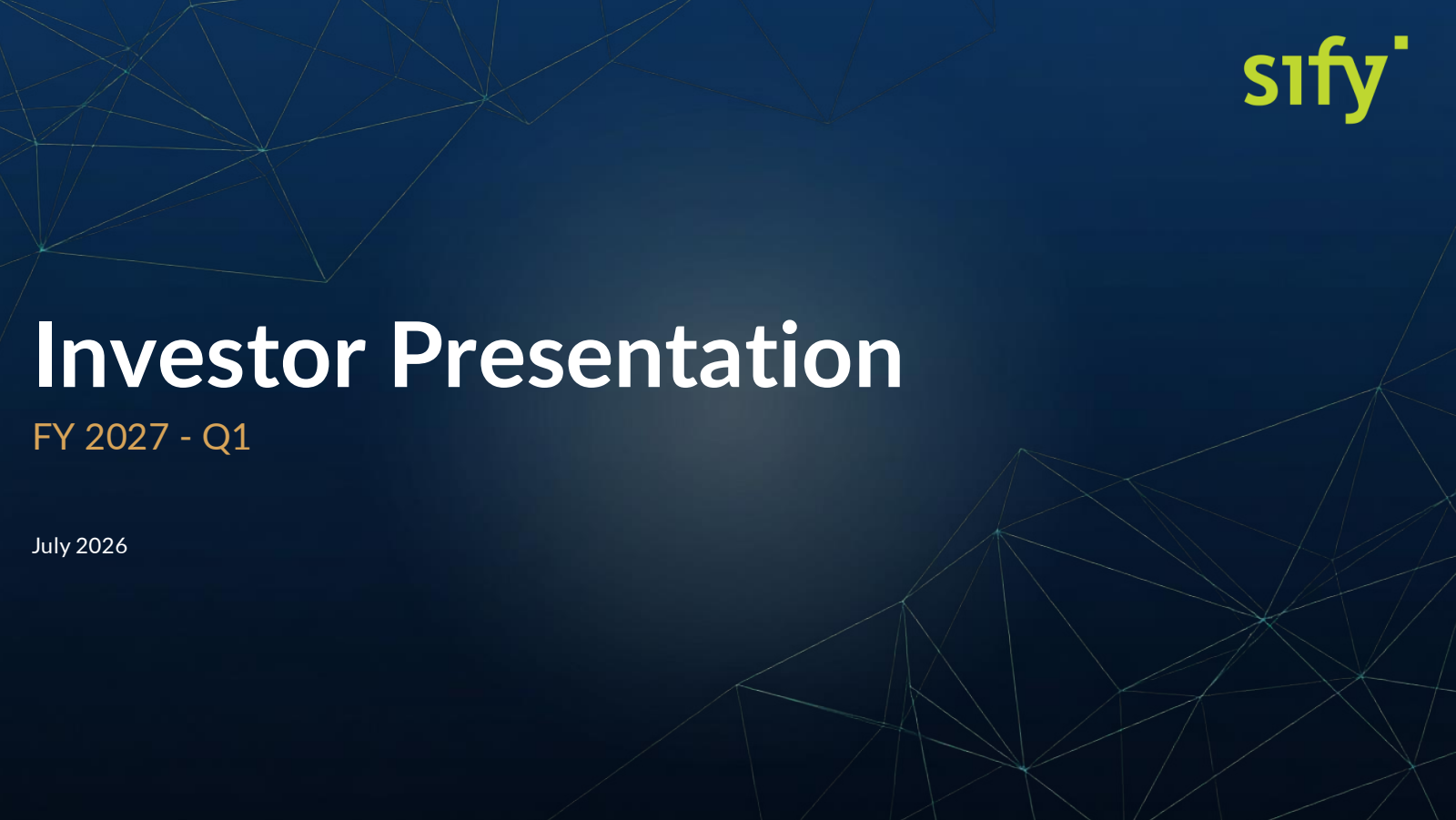 Sify Technologies' Q1 2027 Slide Deck