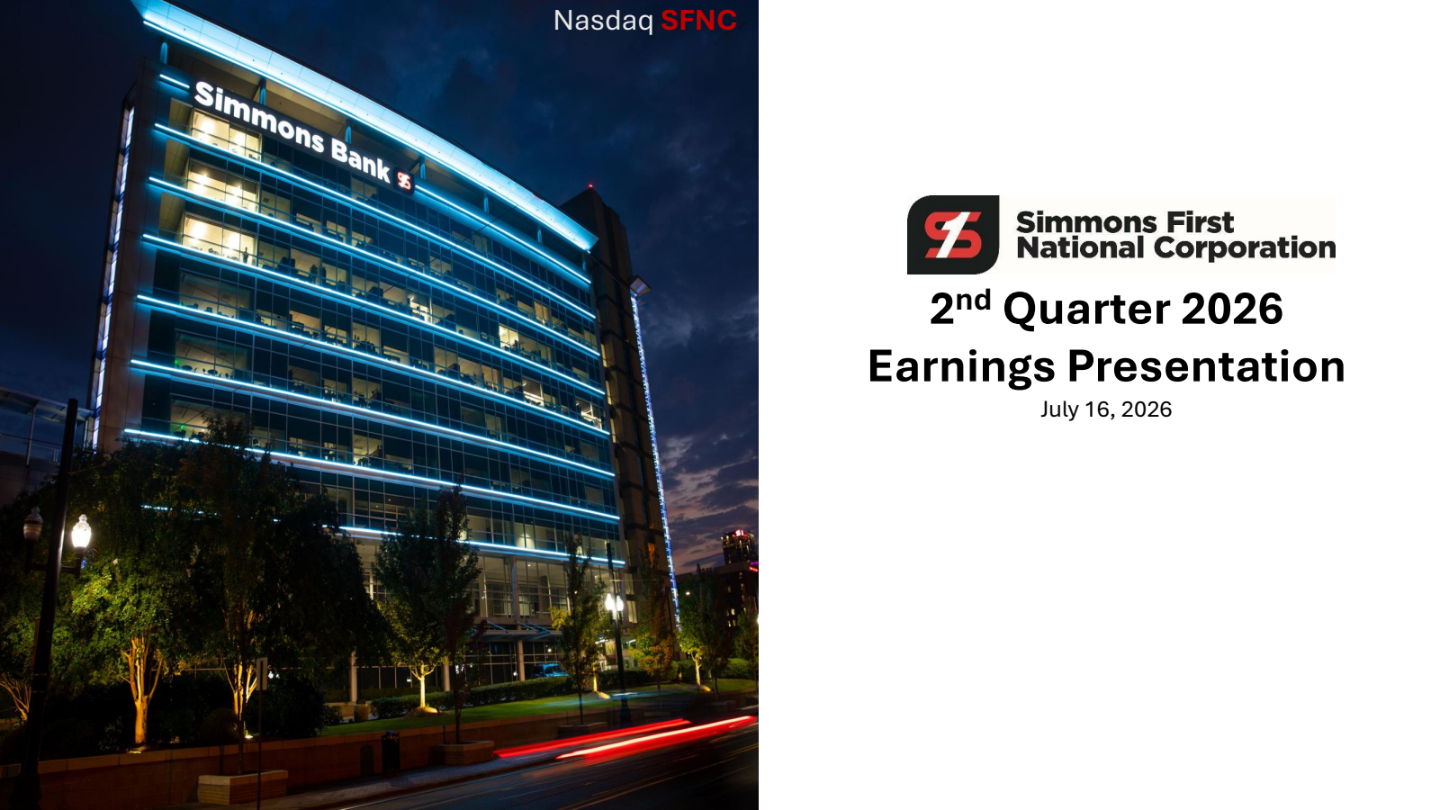 Simmons First National's Q2 2026 Slide Deck