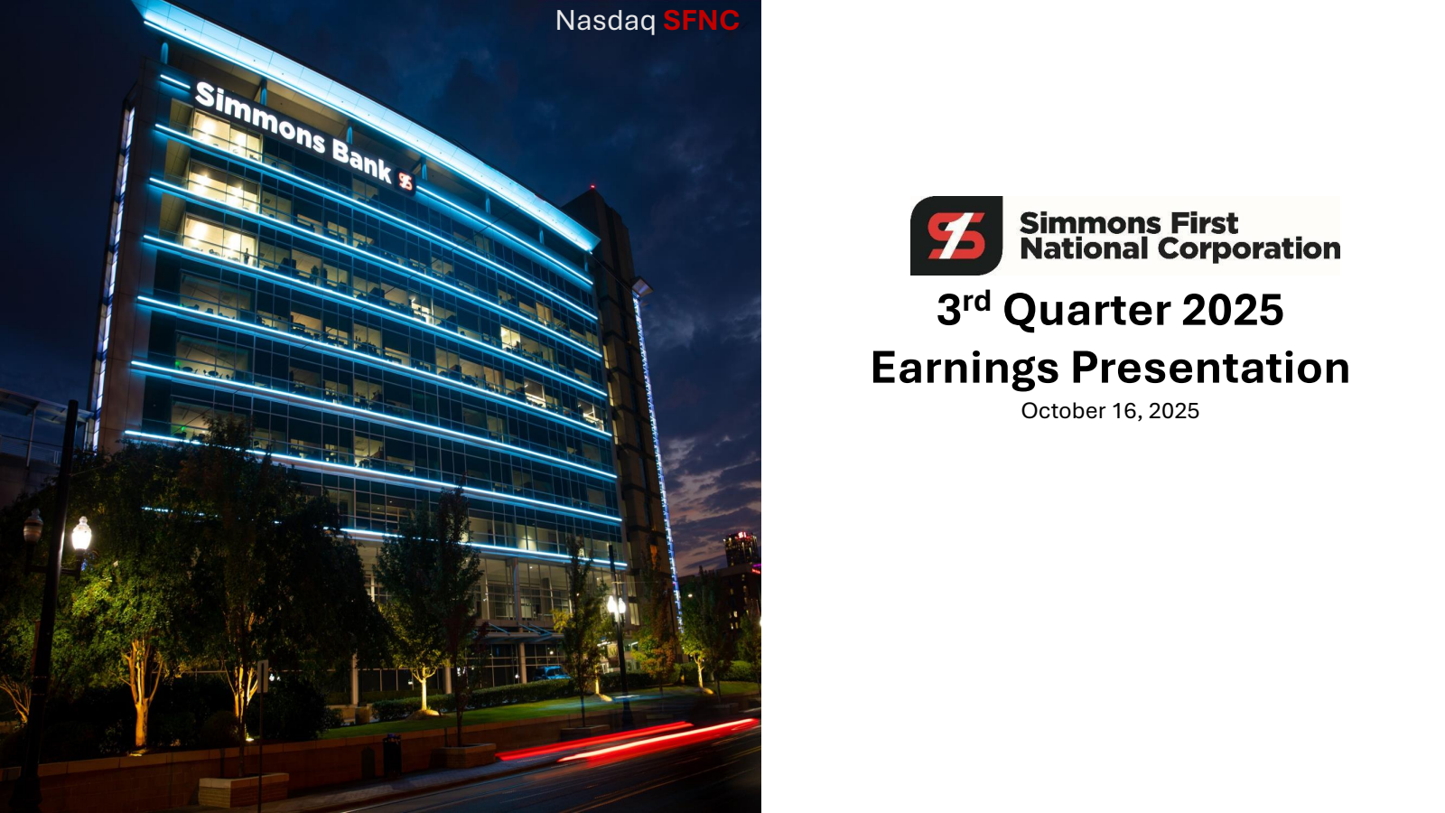 Simmons First National's Q3 2025 Slide Deck