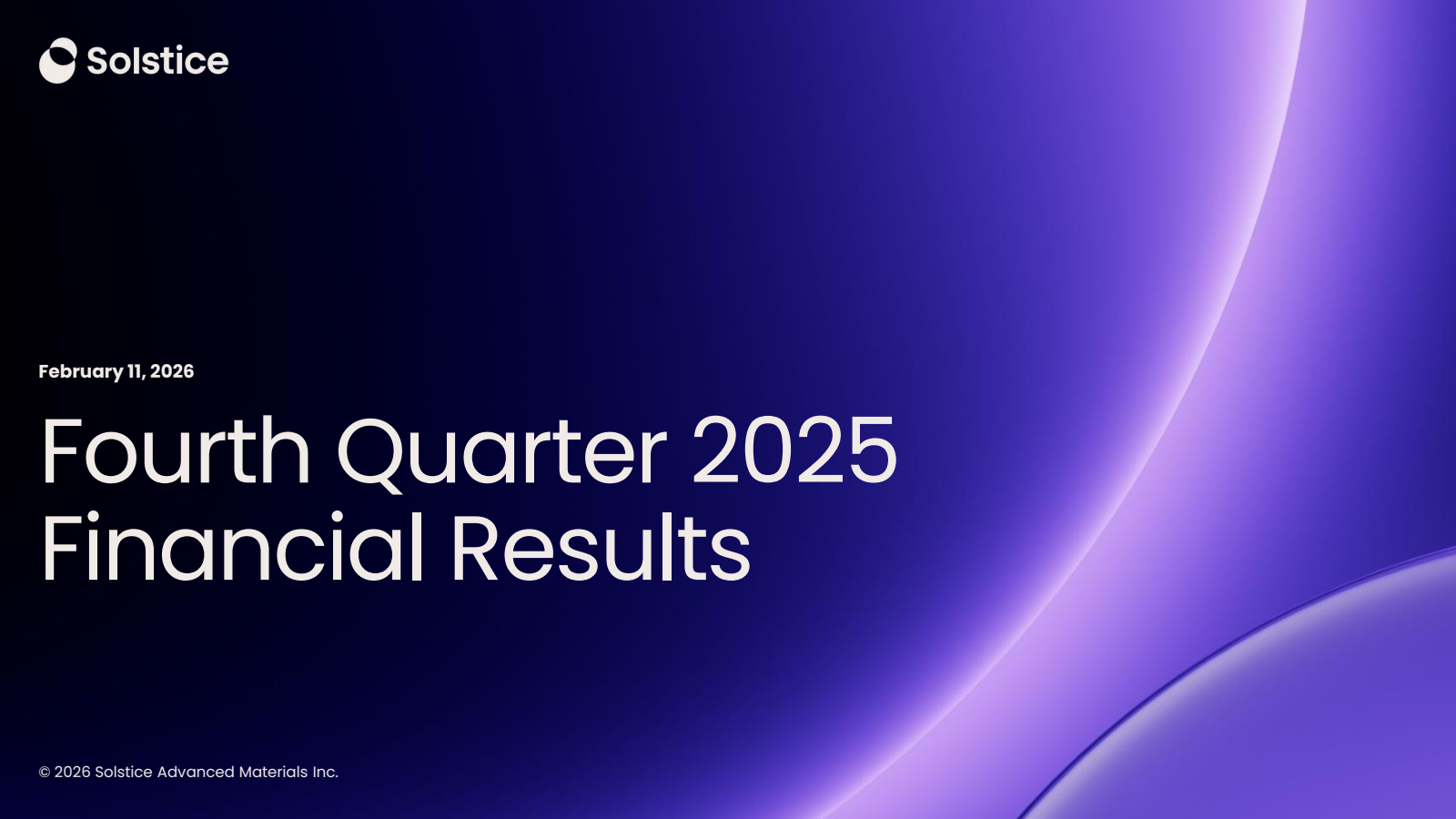 Solstice Advanced Mat's Q4 2025 Slide Deck