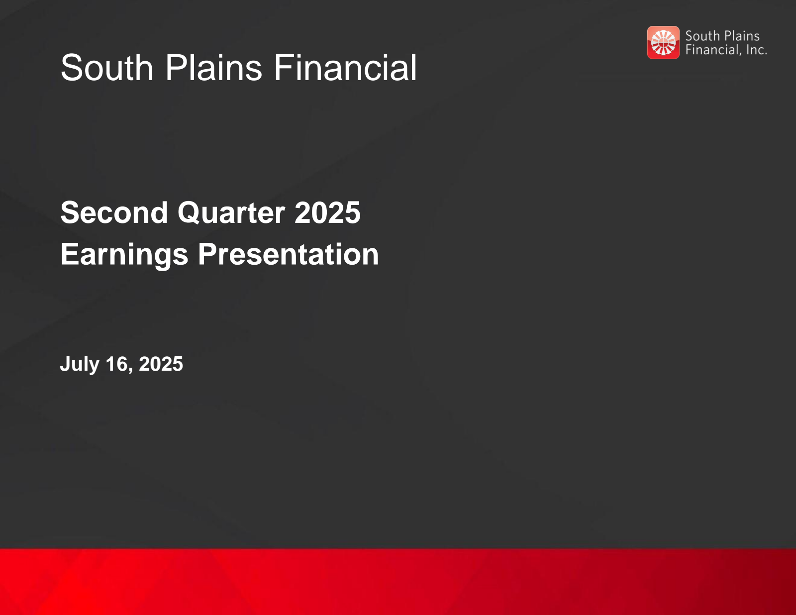 South Plains Financial's Q2 2025 Slide Deck