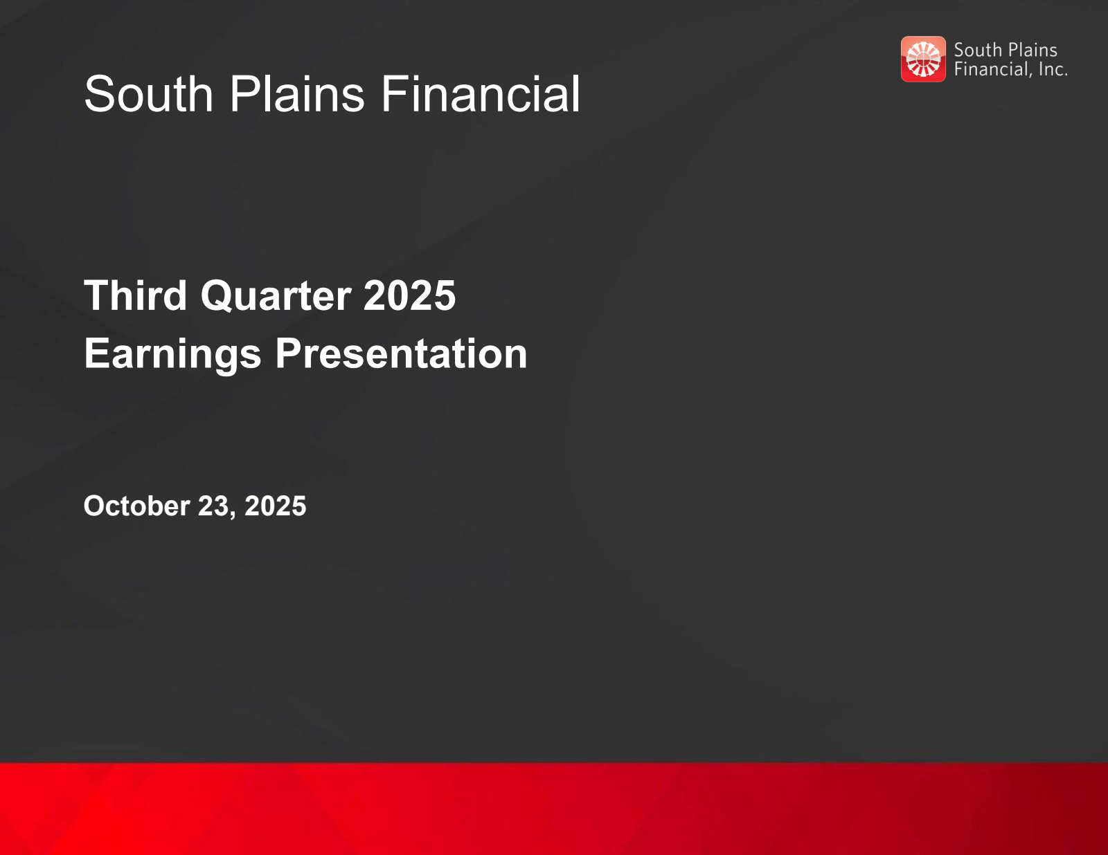 South Plains Financial's Q3 2025 Slide Deck