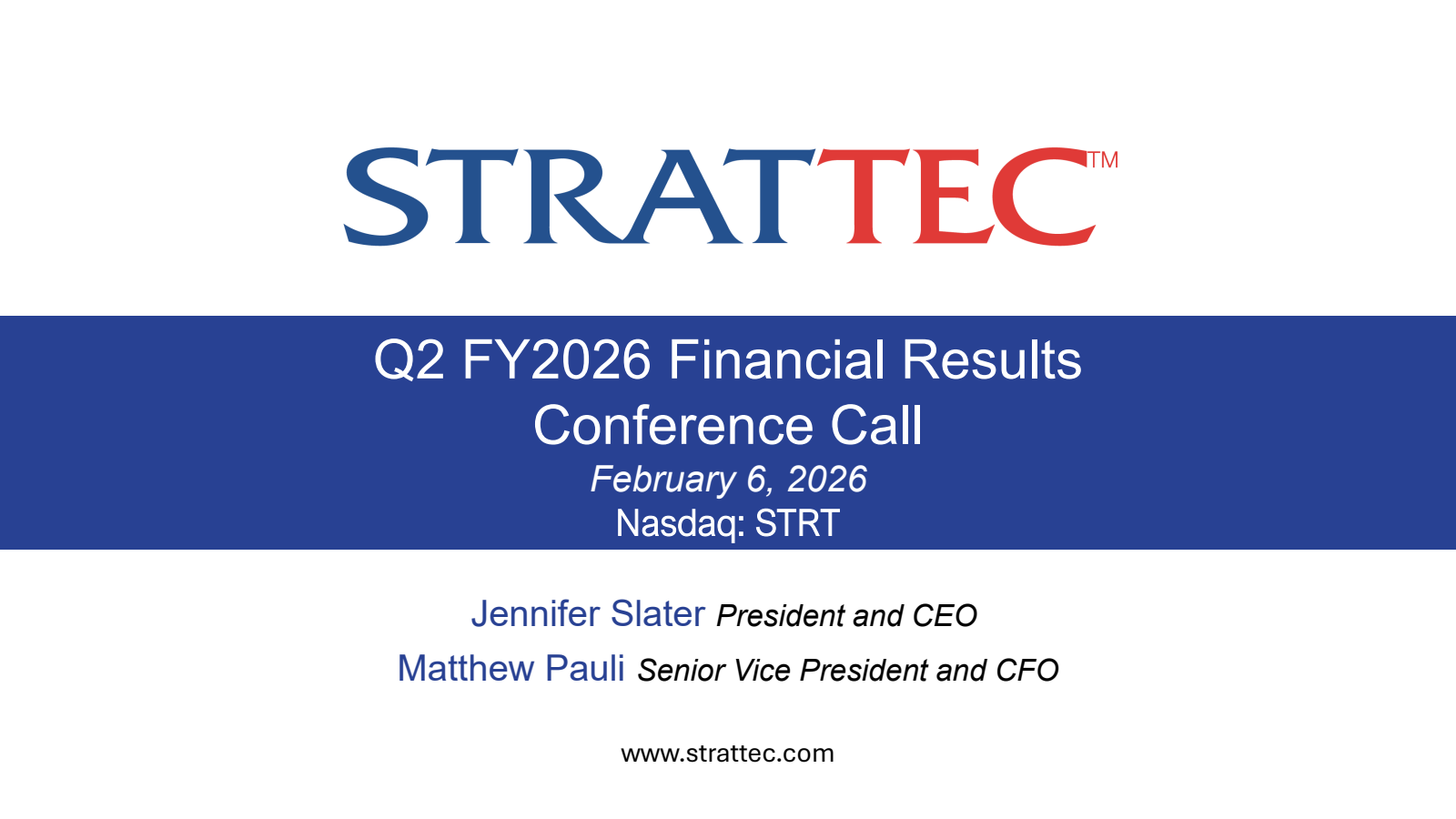 Strattec Security's Q2 2026 Slide Deck
