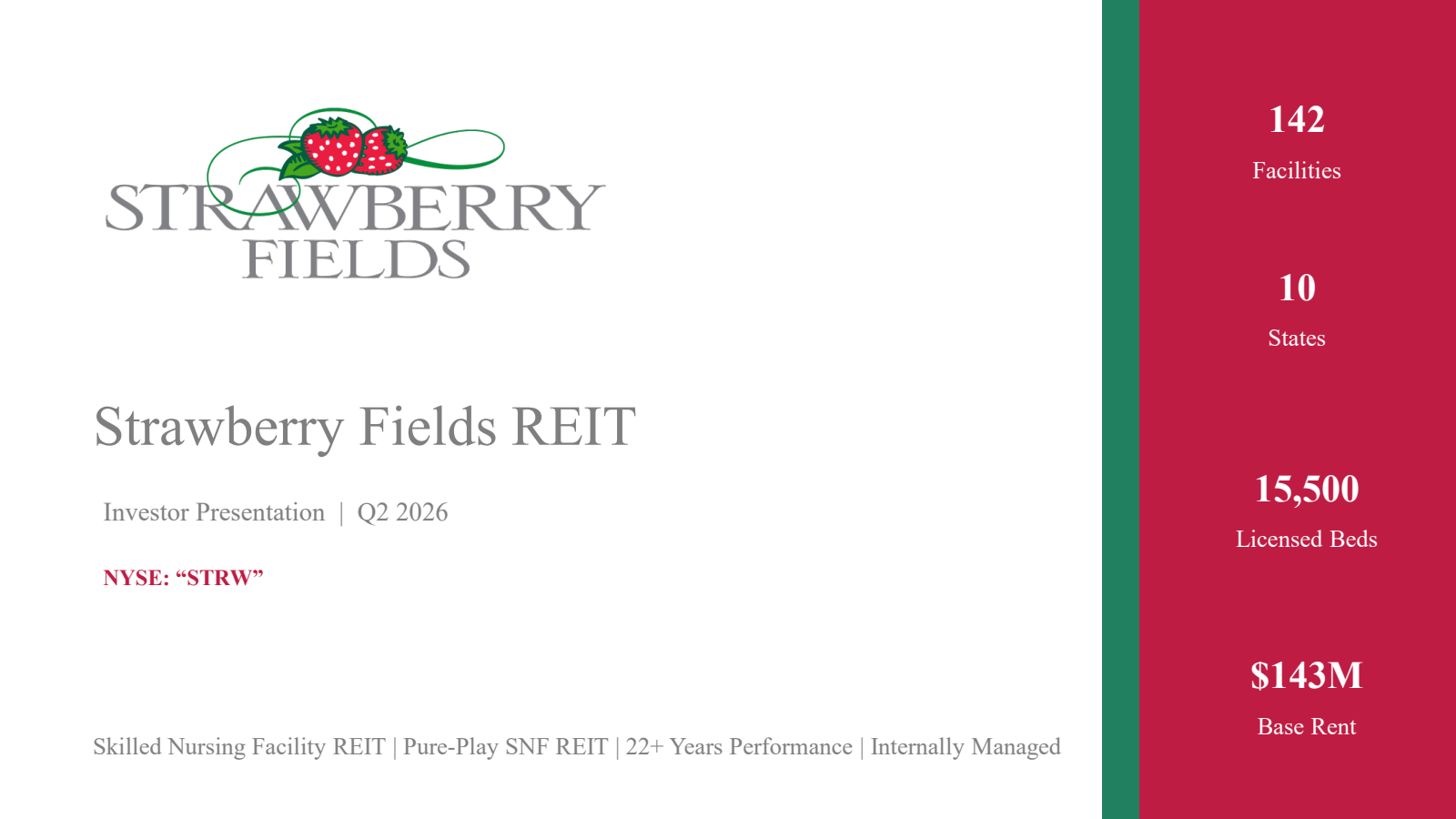 Strawberry Fields REIT's Q2 2026 Slide Deck