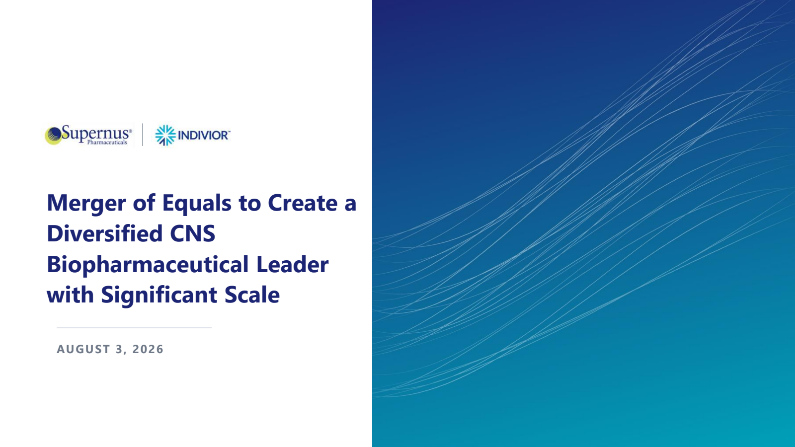 Supernus Pharmaceuticals' Q2 2026 & Merger Slide Deck