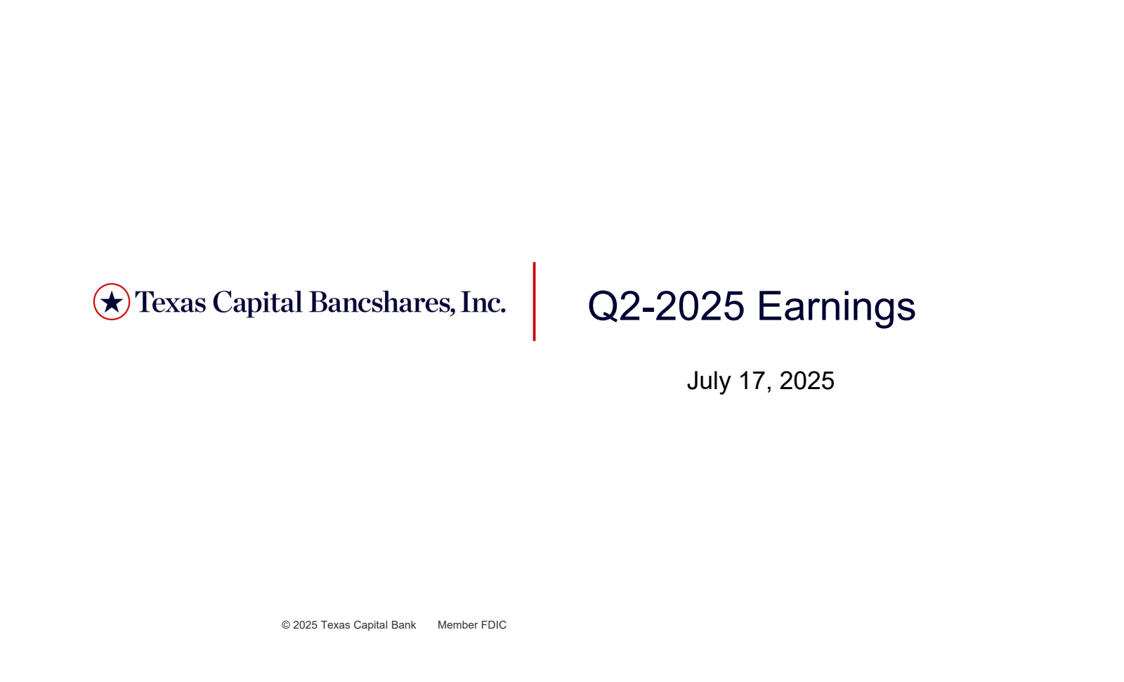 Texas Capital Bancshares' Q2 2025 Slide Deck