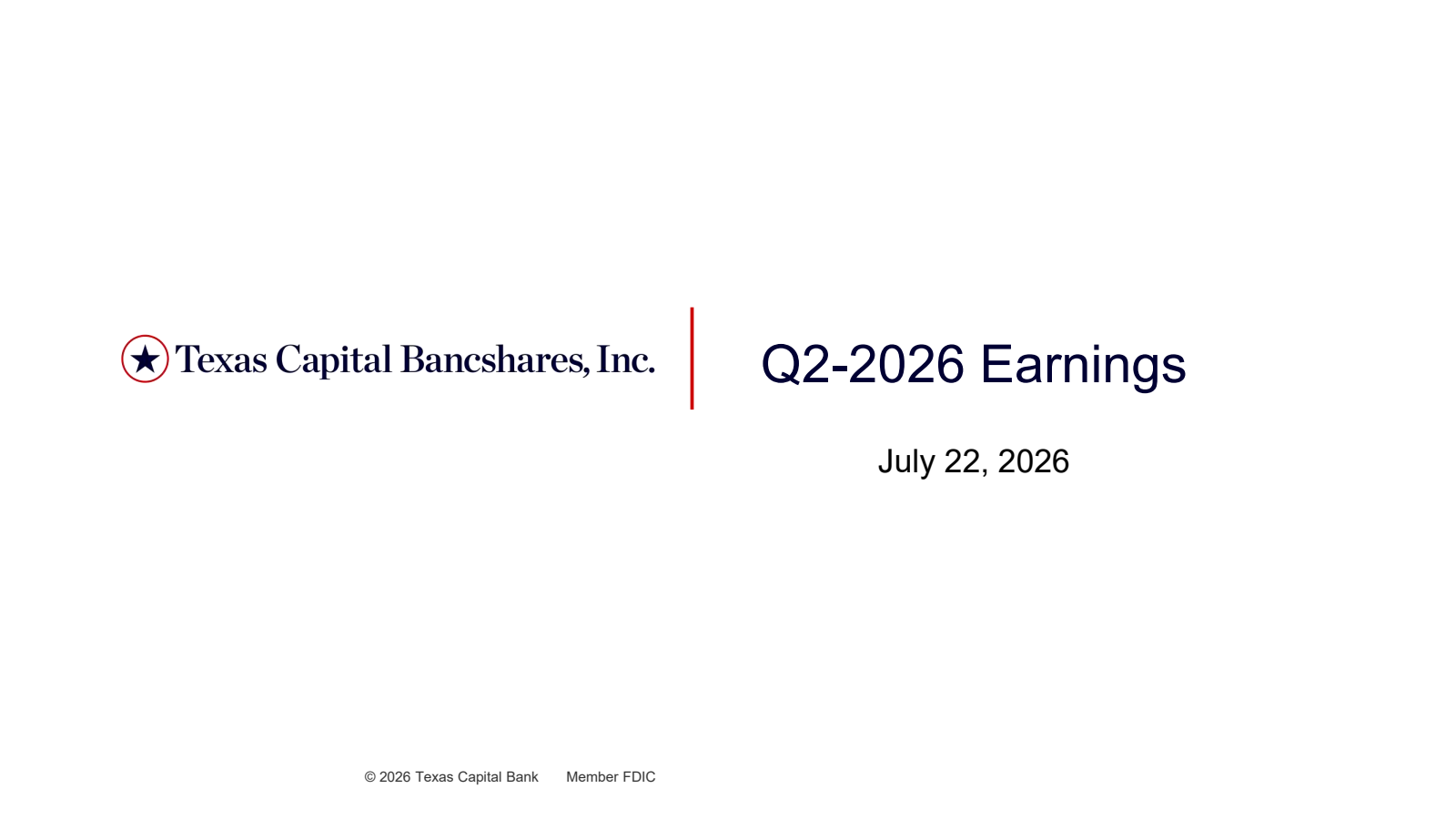 Texas Capital Bancshares' Q2 2026 Slide Deck
