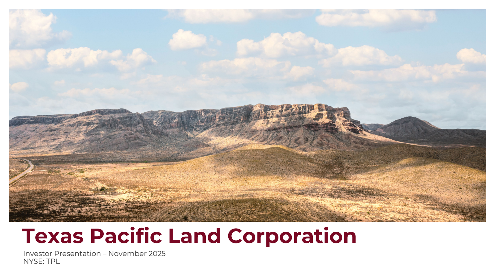 Texas Pacific Land's Q3 2025 Slide Deck