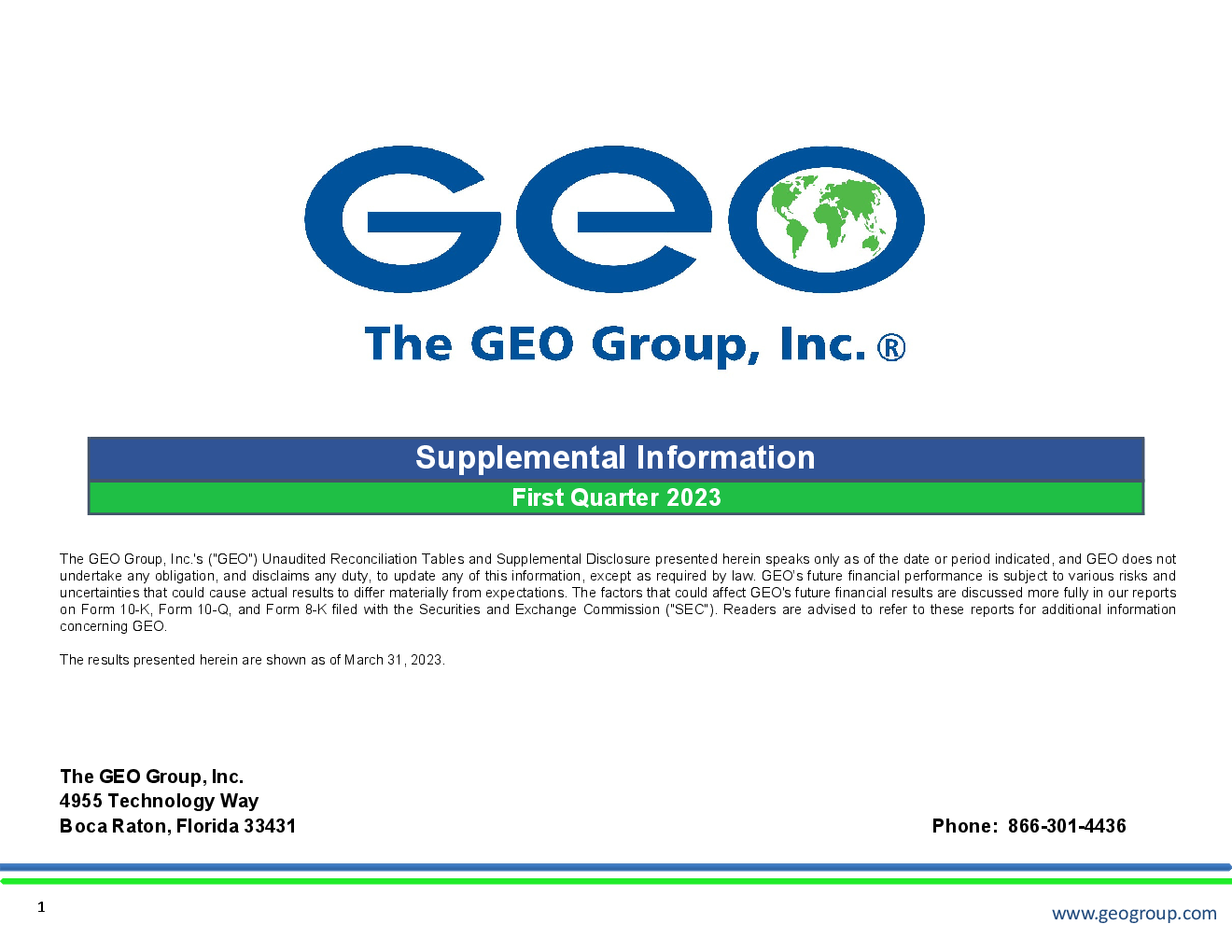 The GEO Group's Q1 2023 Slide Deck
