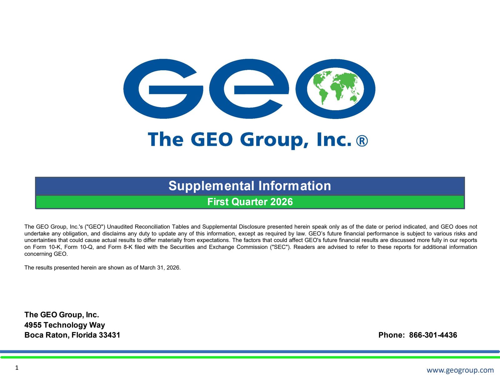 Geo Group's Q1 2026 Slide Deck
