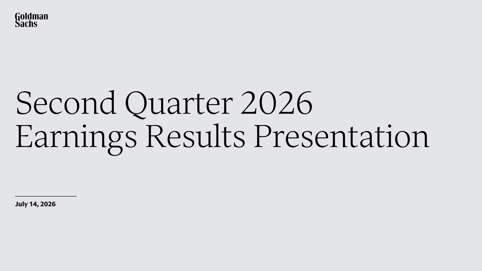 The Goldman Sachs Group's Q2 2026 Slide Deck