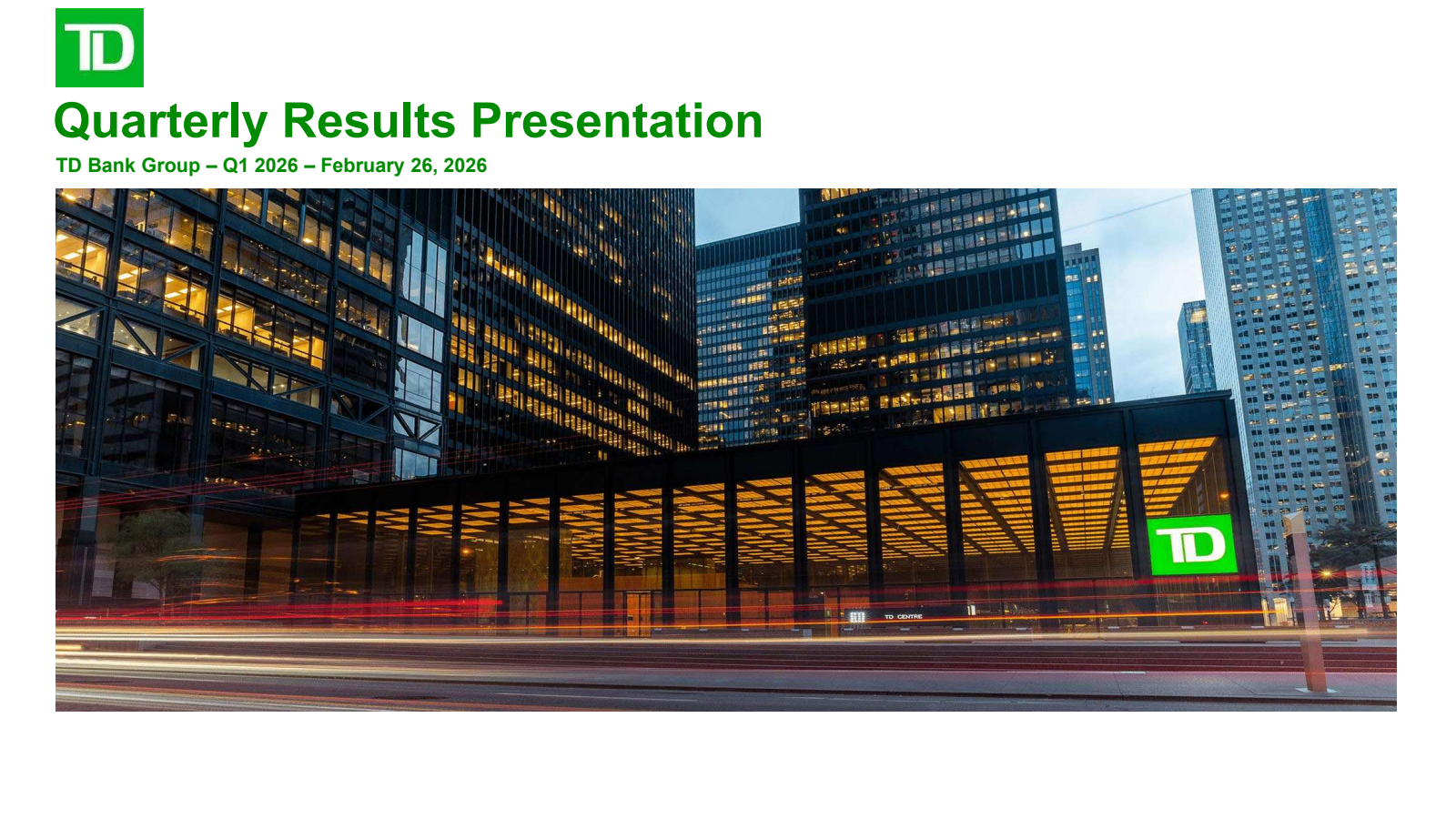 Toronto Dominion Bank's Q1 2026 Slide Deck