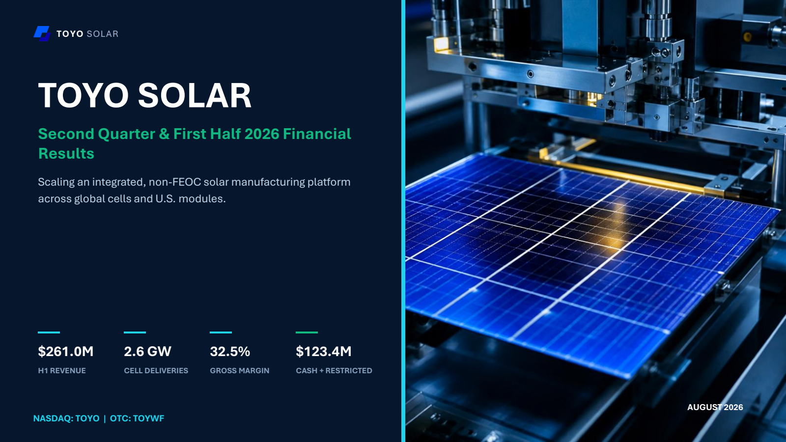 TOYO's H1 2026 Slide Deck