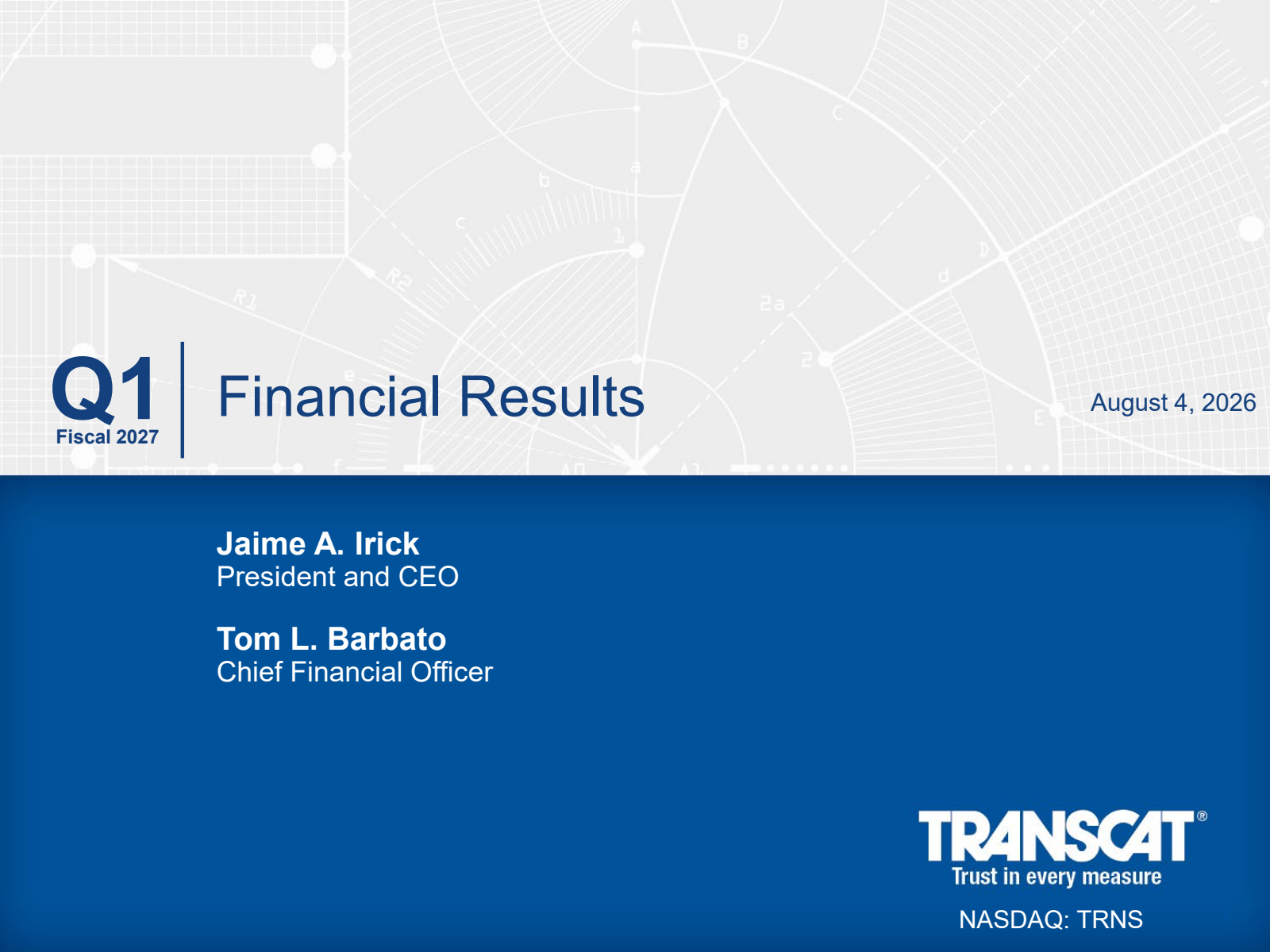 Transcat's Q1 2027 Slide Deck