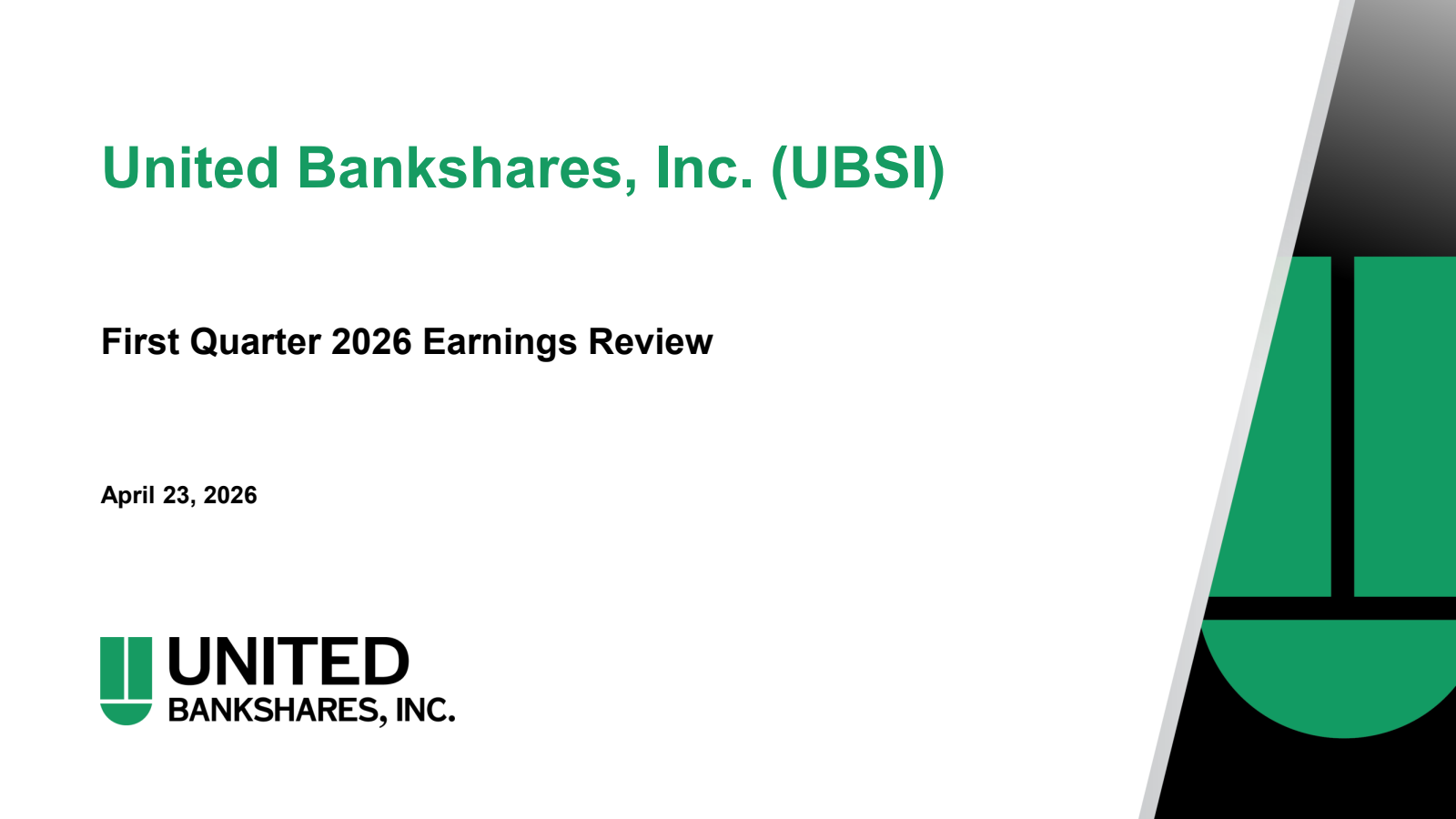 United Bankshares' Q1 2026 Slide Deck