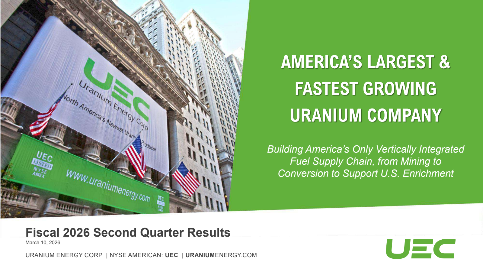 Uranium Energy's Q2 2026 Slide Deck