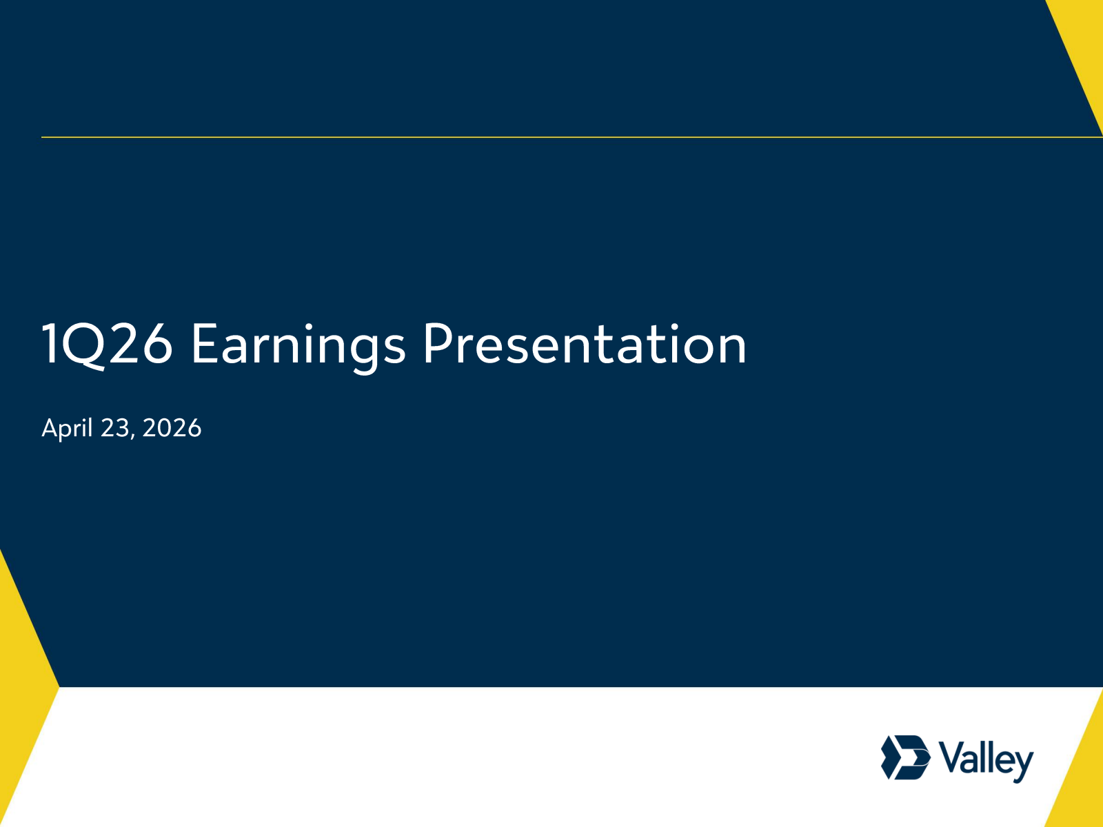 Valley National Bancorp's Q1 2026 Slide Deck