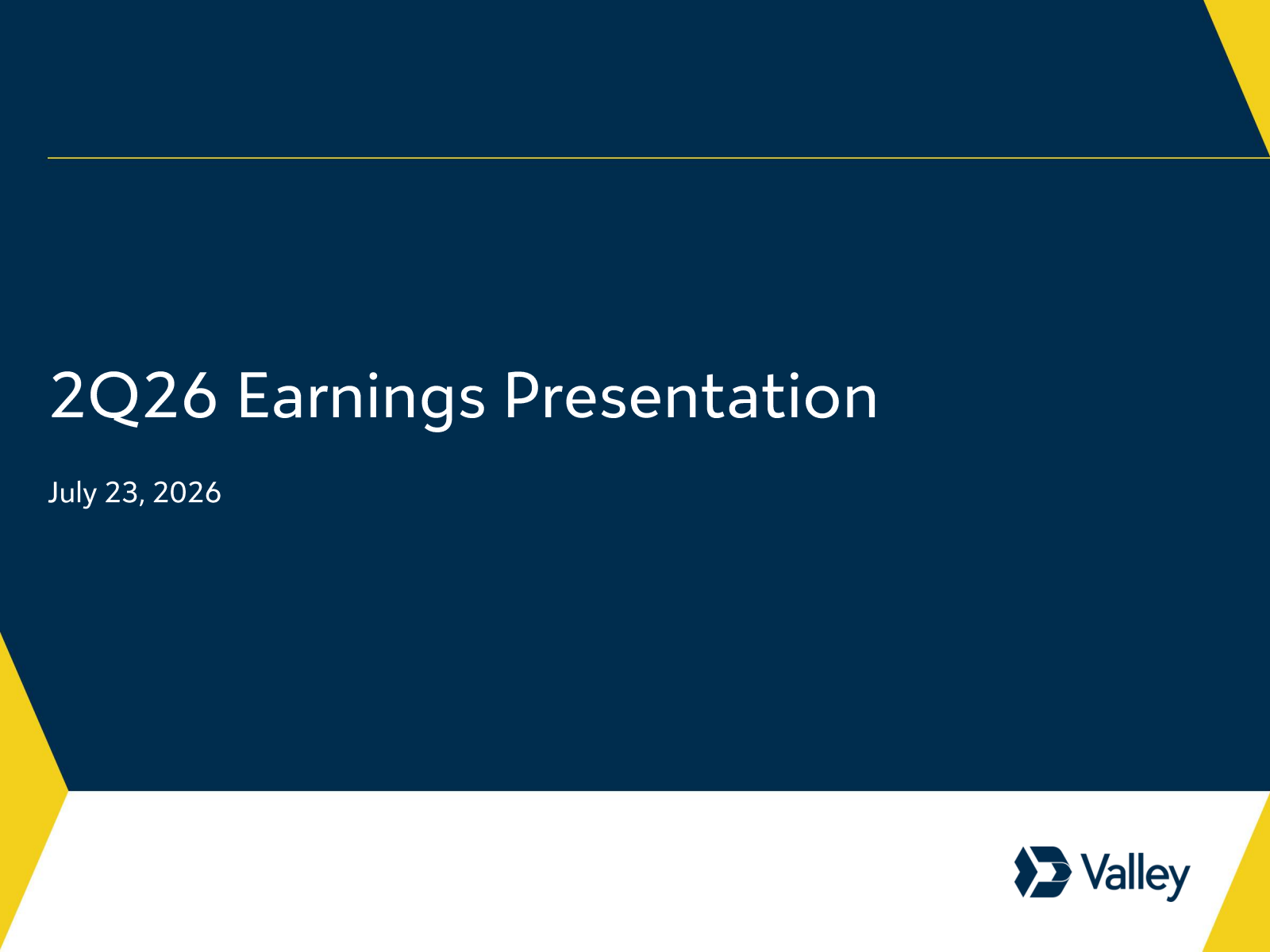 Valley National Bancorp's Q2 2026 Slide Deck