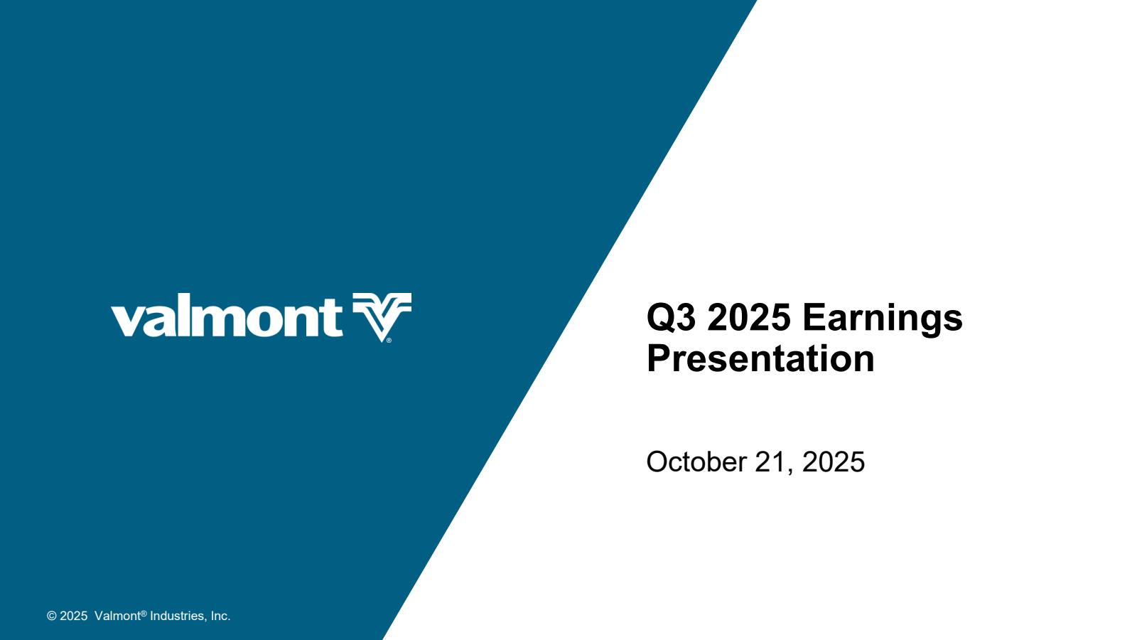 Valmont Industries' Q3 2025 Slide Deck