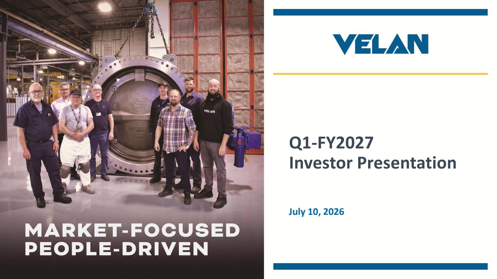 Velan's Q1 2027 Slide Deck