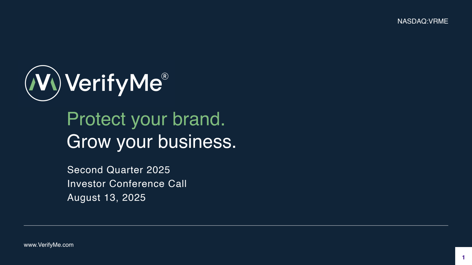 VerifyMe's Q2 2025 Slide Deck