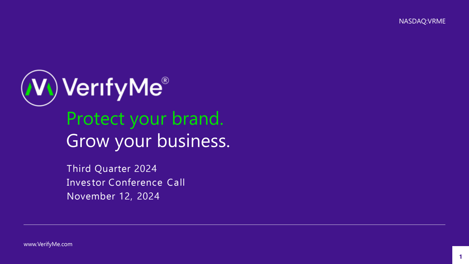 VerifyMe's Q3 2024 Slide Deck