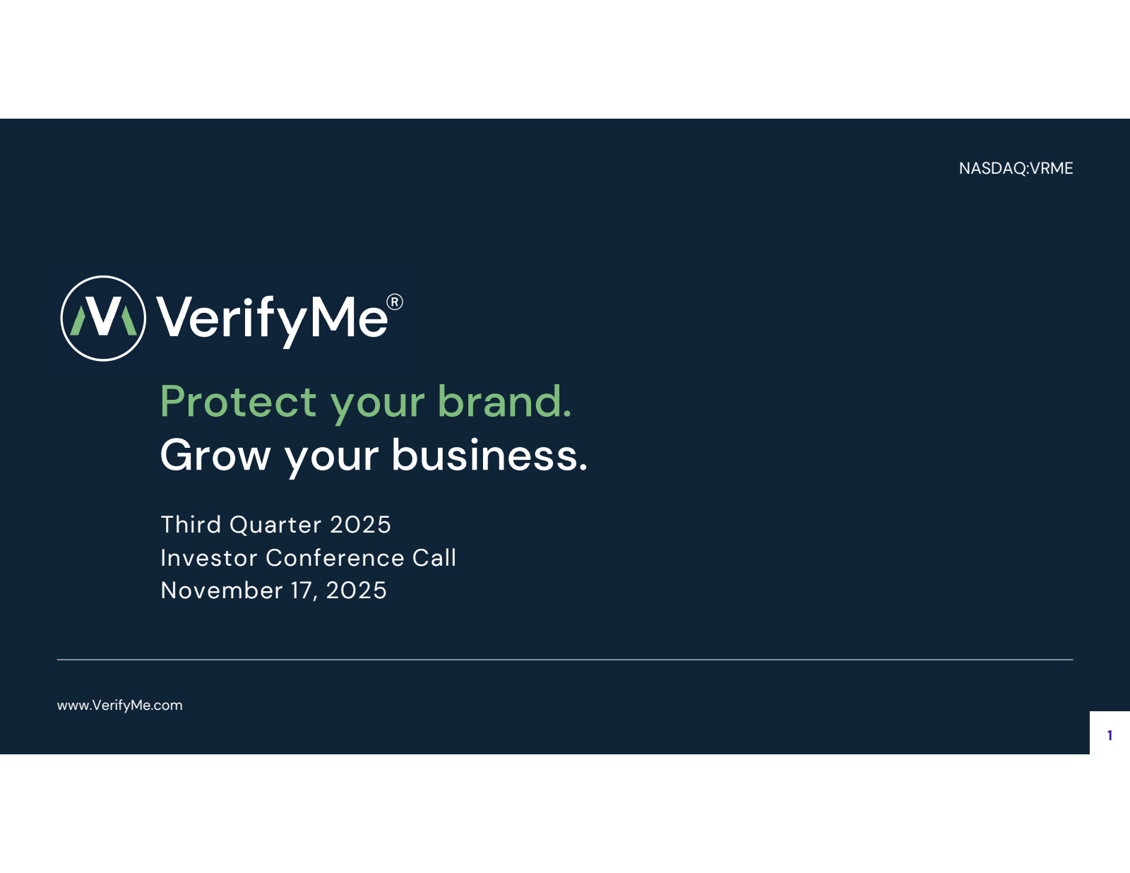 VerifyMe's Q3 2025 Slide Deck