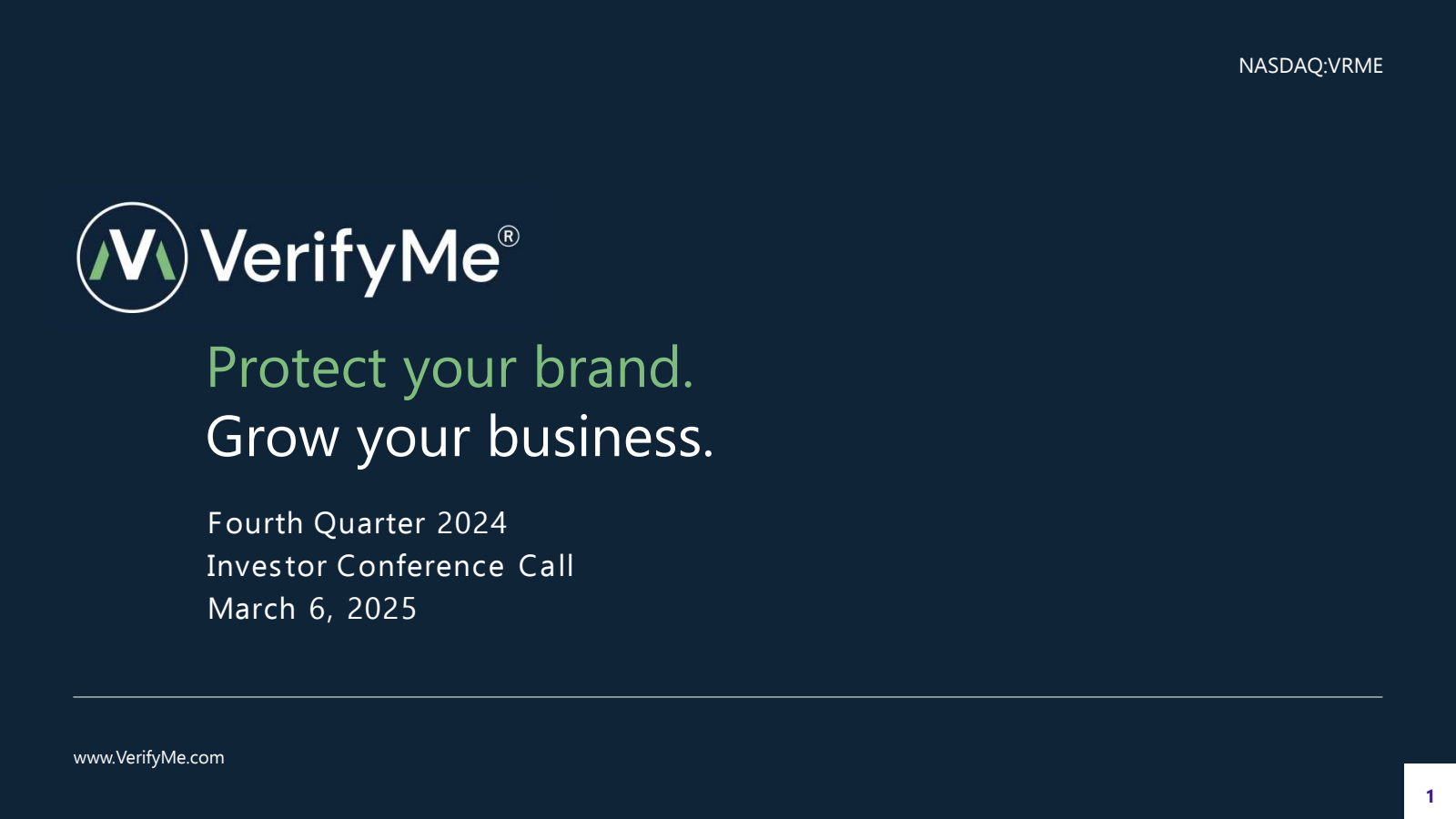 VerifyMe's Q4 2024 Slide Deck