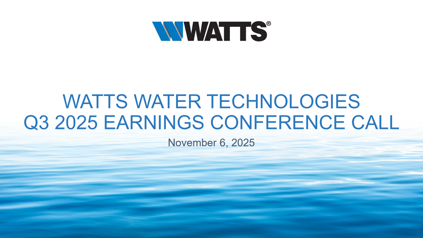 Watts Water Technologies' Q3 2025 Slide Deck