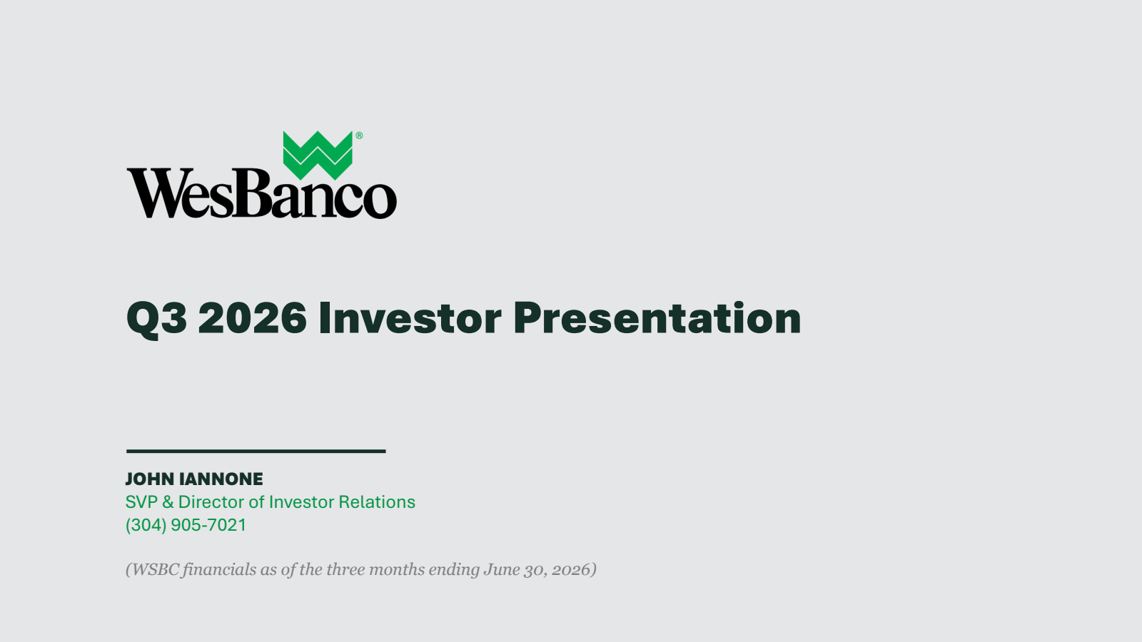 WesBanco's Q3 2026 Slide Deck