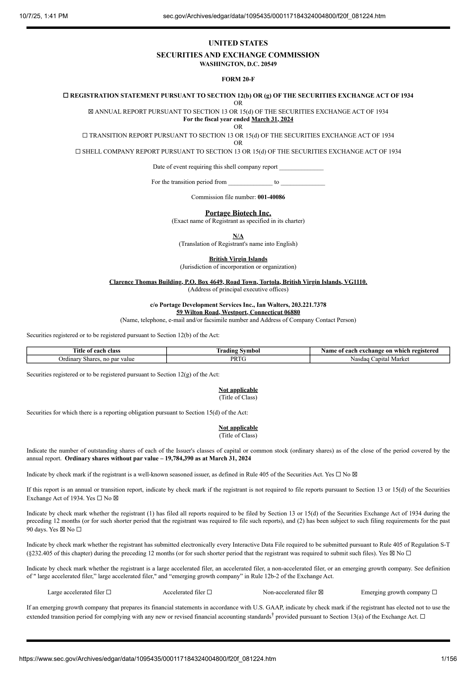 Portage Biotech's Q4 2024 Annual Report