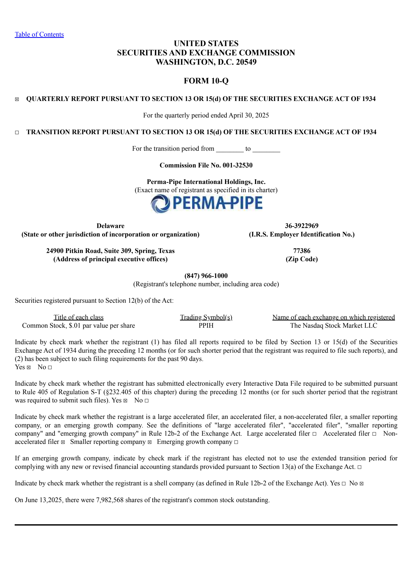 Perma-Pipe International's Q1 2026 Quarterly report