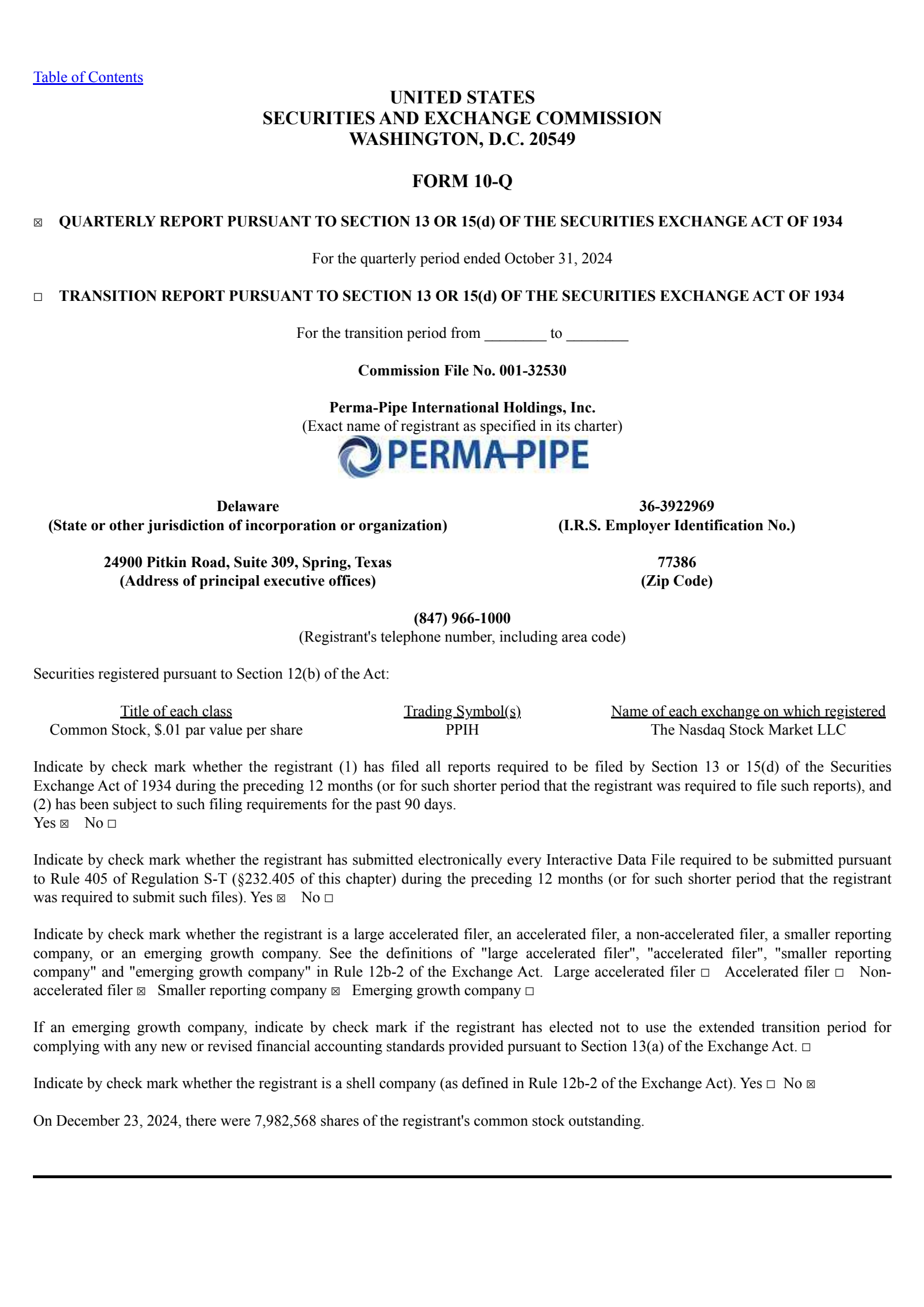 Perma-Pipe International's Q3 2025 Quarterly report