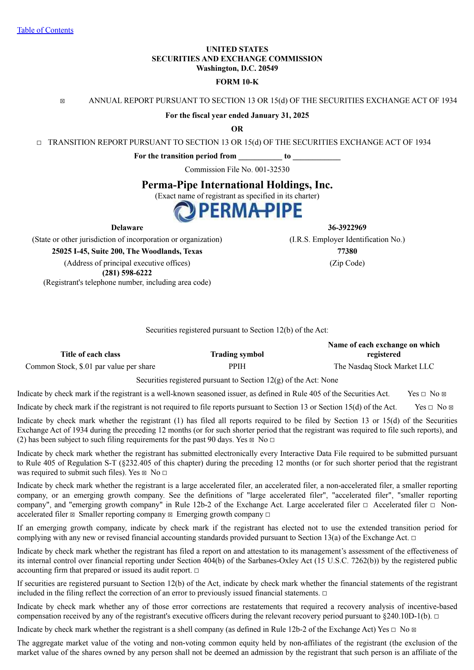 Perma-Pipe International's Q4 2025 Annual report