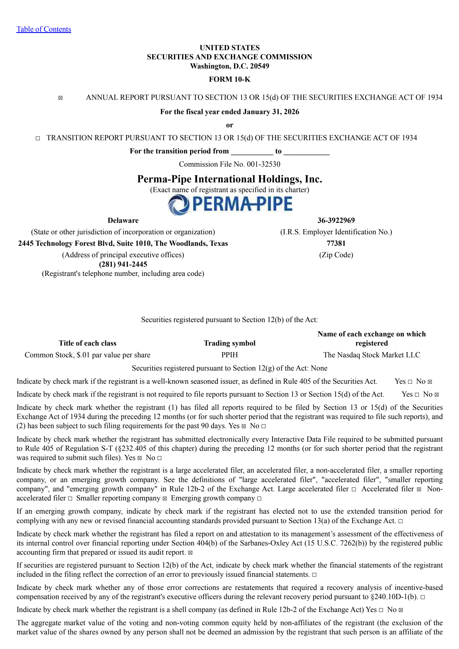 Perma-Pipe International's Q4 2026 Annual report