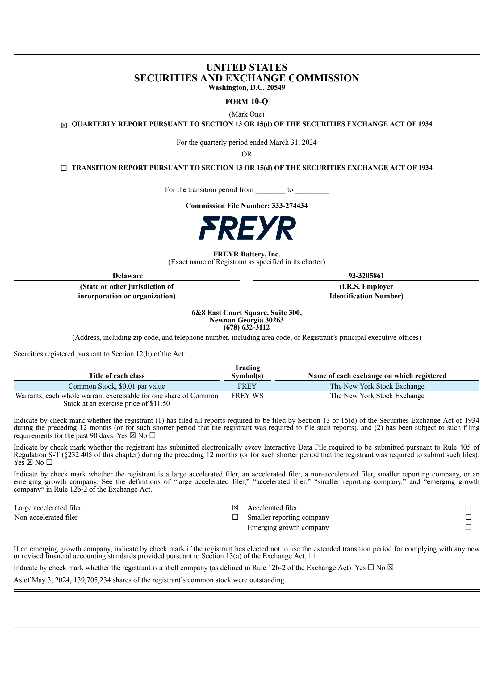 FREYR Battery's Q1 2024 Quarterly Report