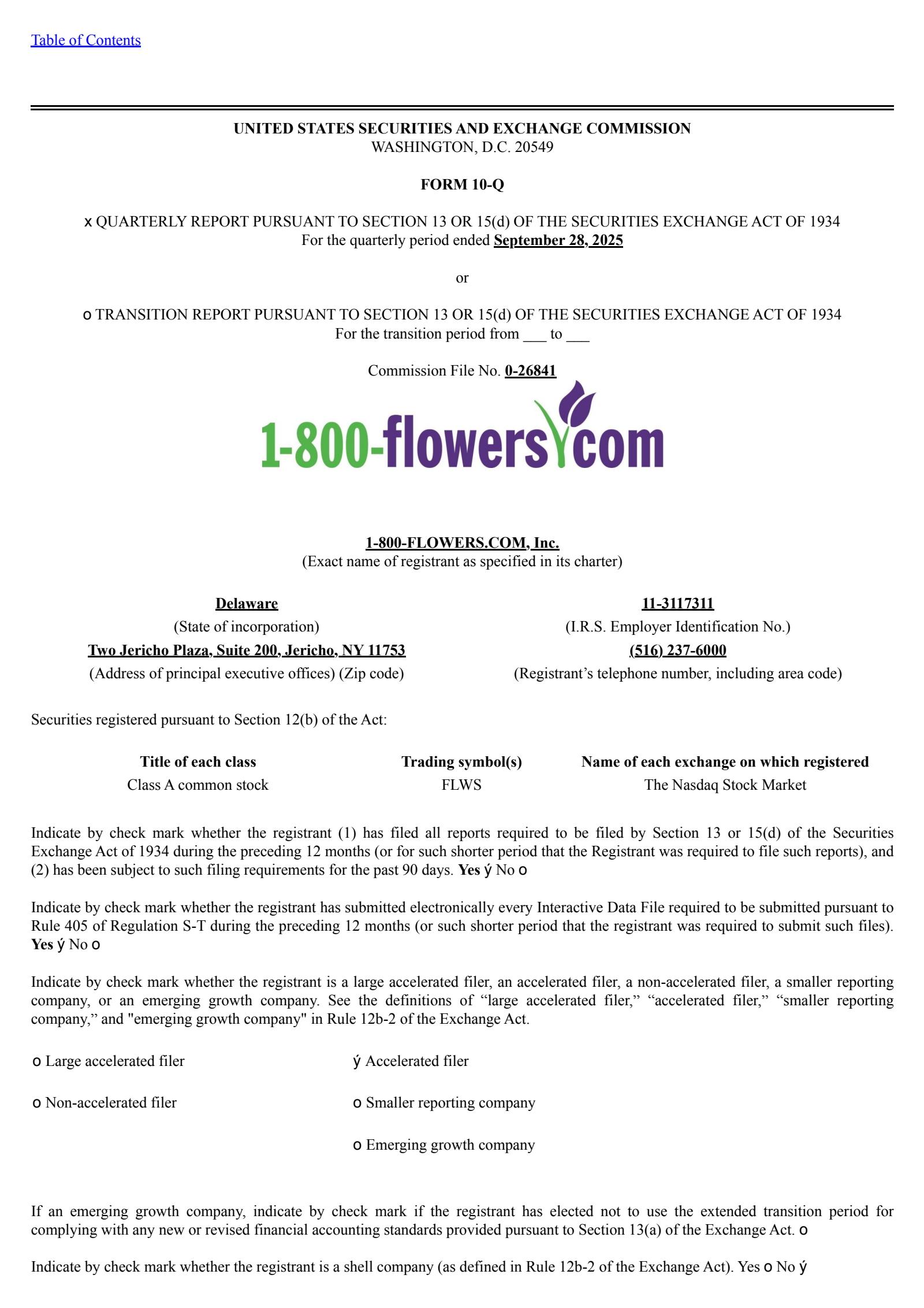 1-800 FLOWERS.COM's Q1 2026 Quarterly Report