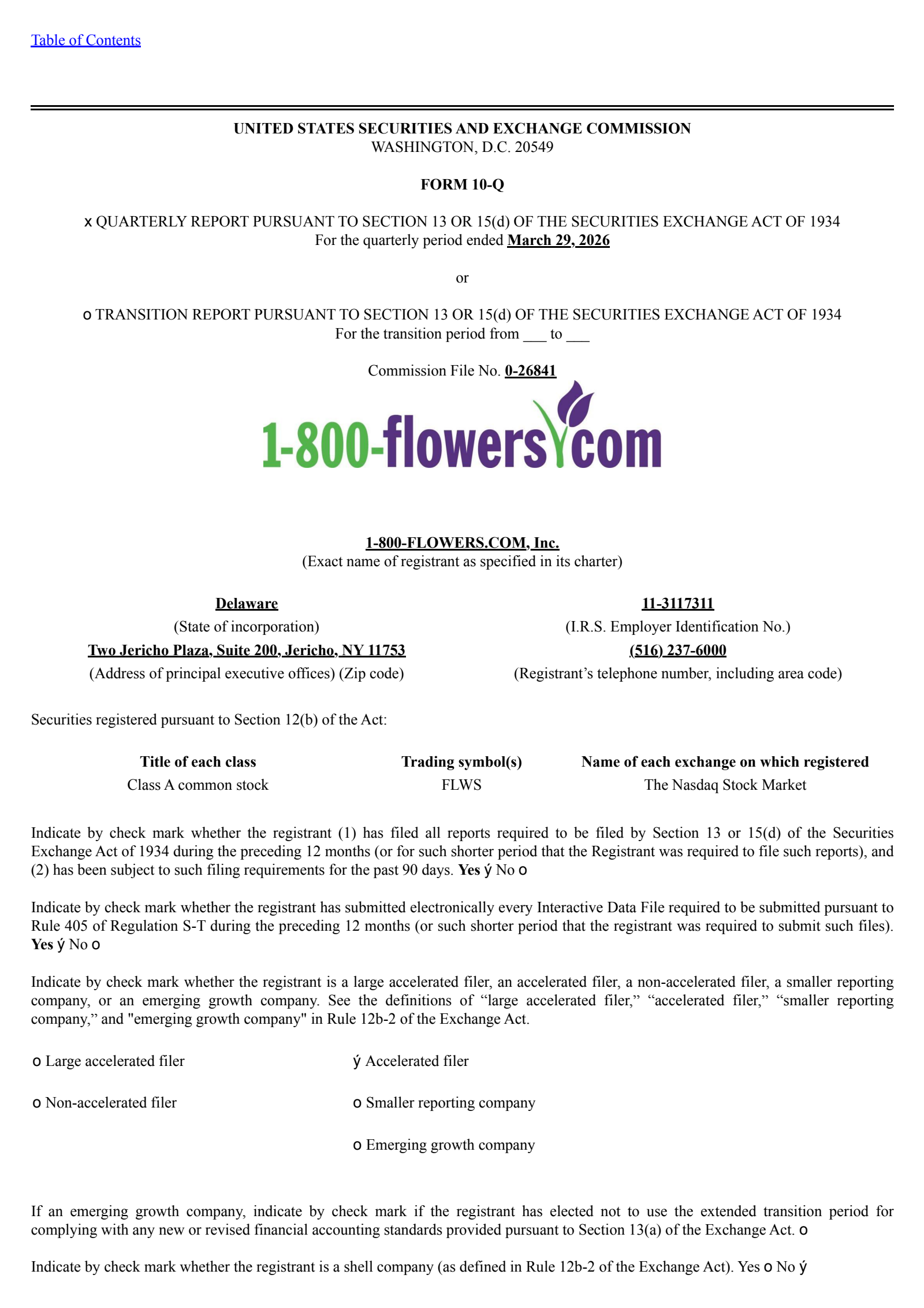 1-800 FLOWERS.COM's Q3 2026 Quarterly report