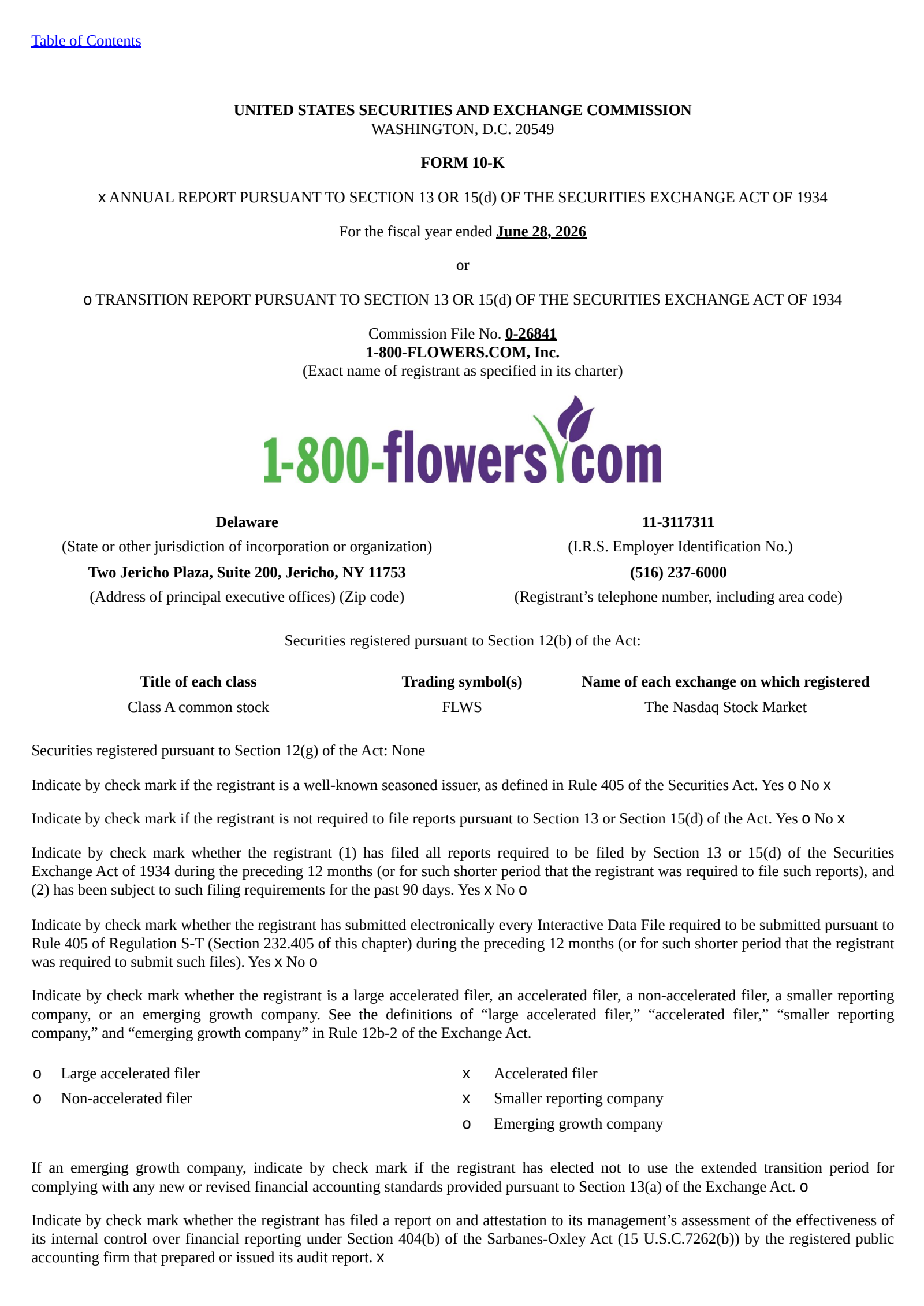 1-800 FLOWERS.COM's Q4 2026 Annual report
