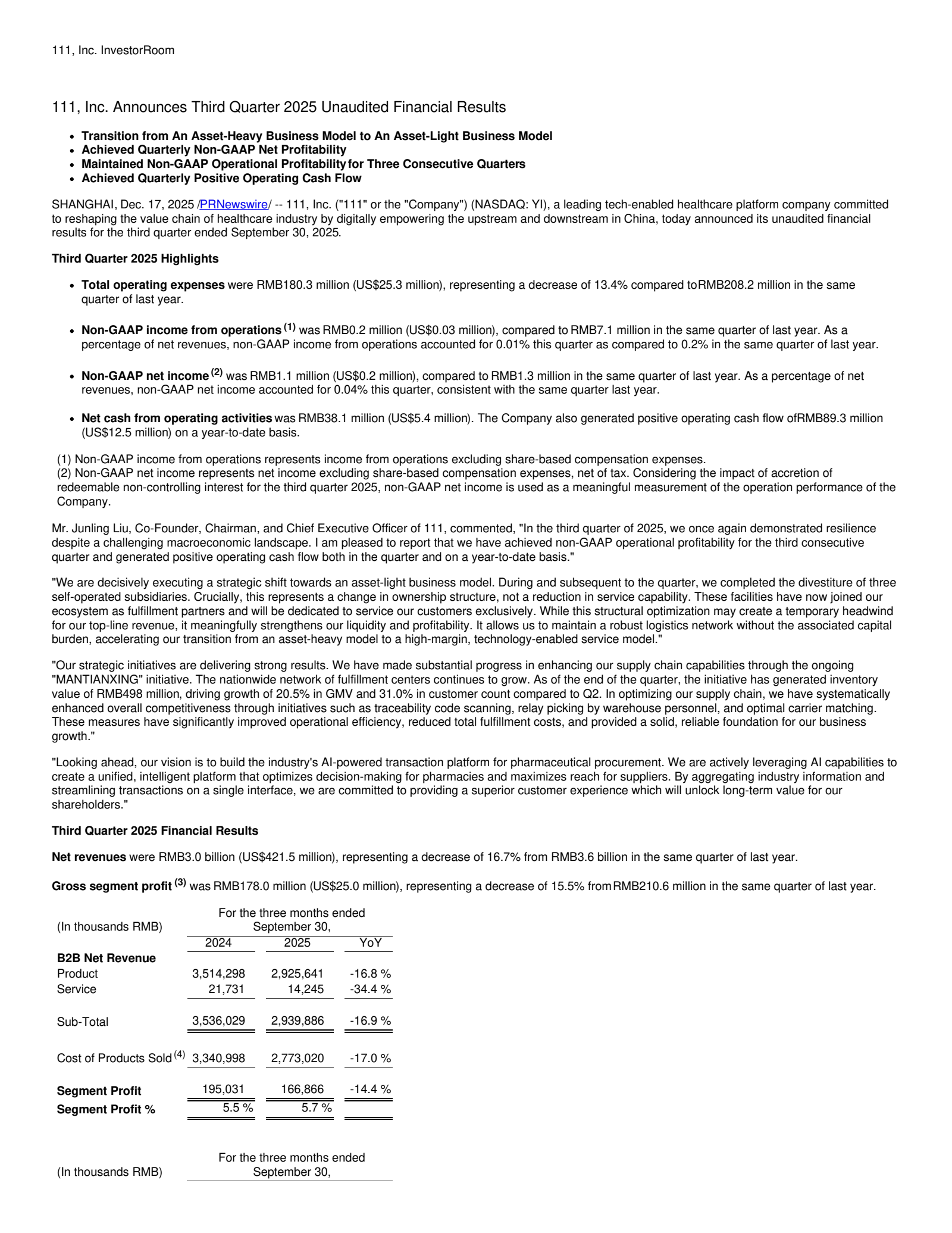 111's Q3 2025 Earnings Release